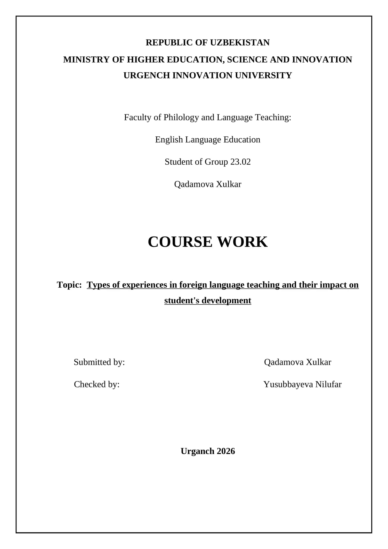 Types of experiences in foreign language teaching and their impact on student's development