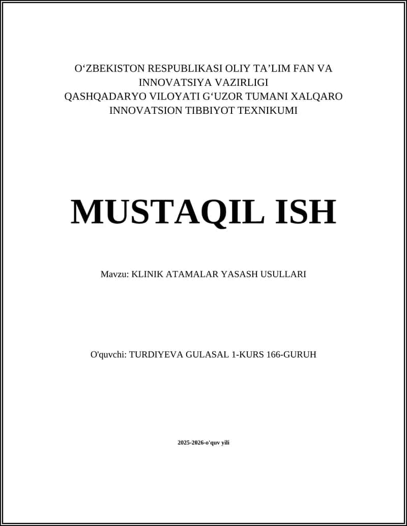 KLINIK ATAMALAR YASASH USULLARI