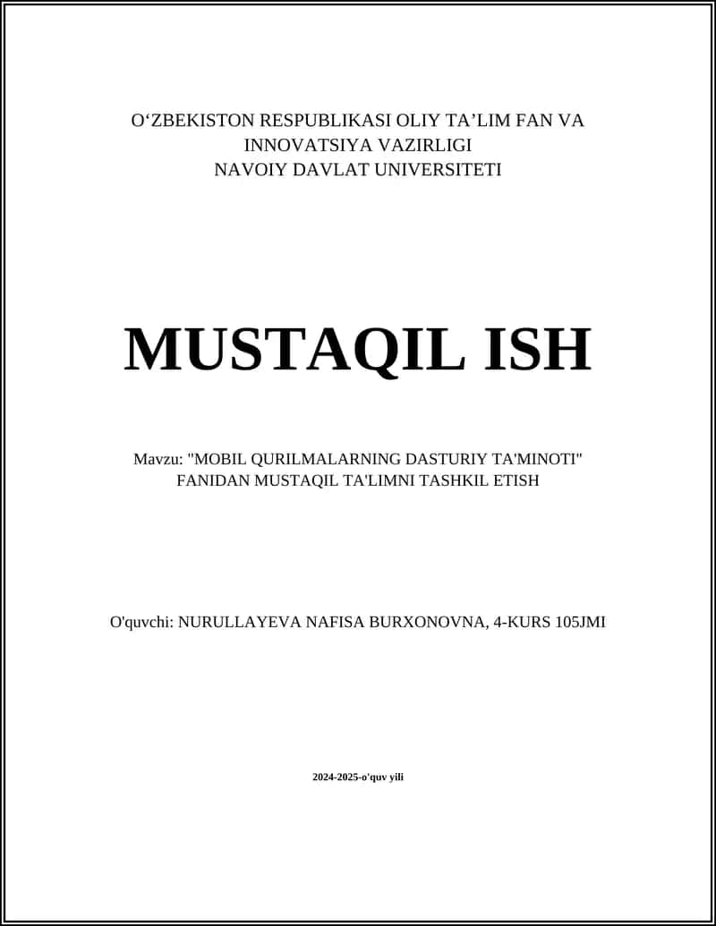 MOBIL QURILMALARNING DASTURIY TA'MINOTI