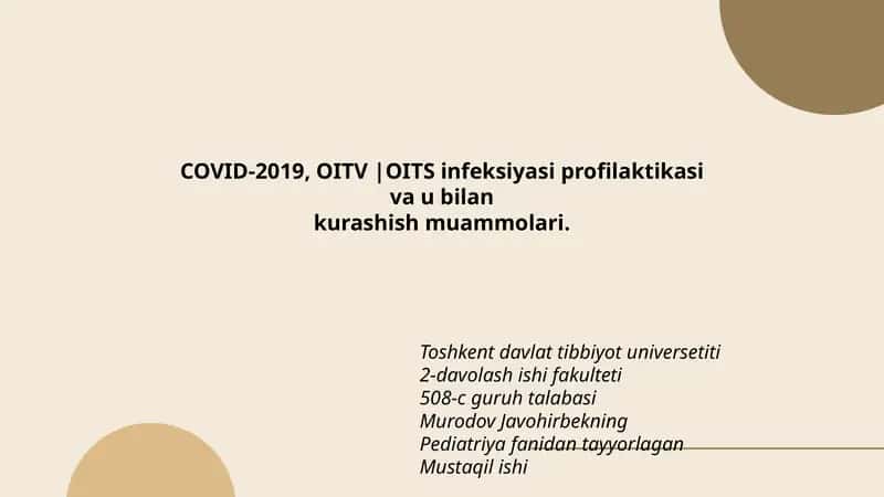 COVID-2019, OITV | OITS infeksiyasi profilaktikasi va u bilan