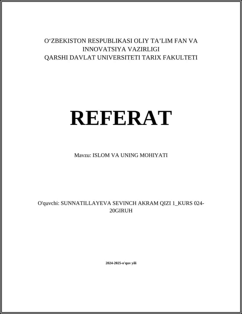ISLOM VA UNING MOHIYATI