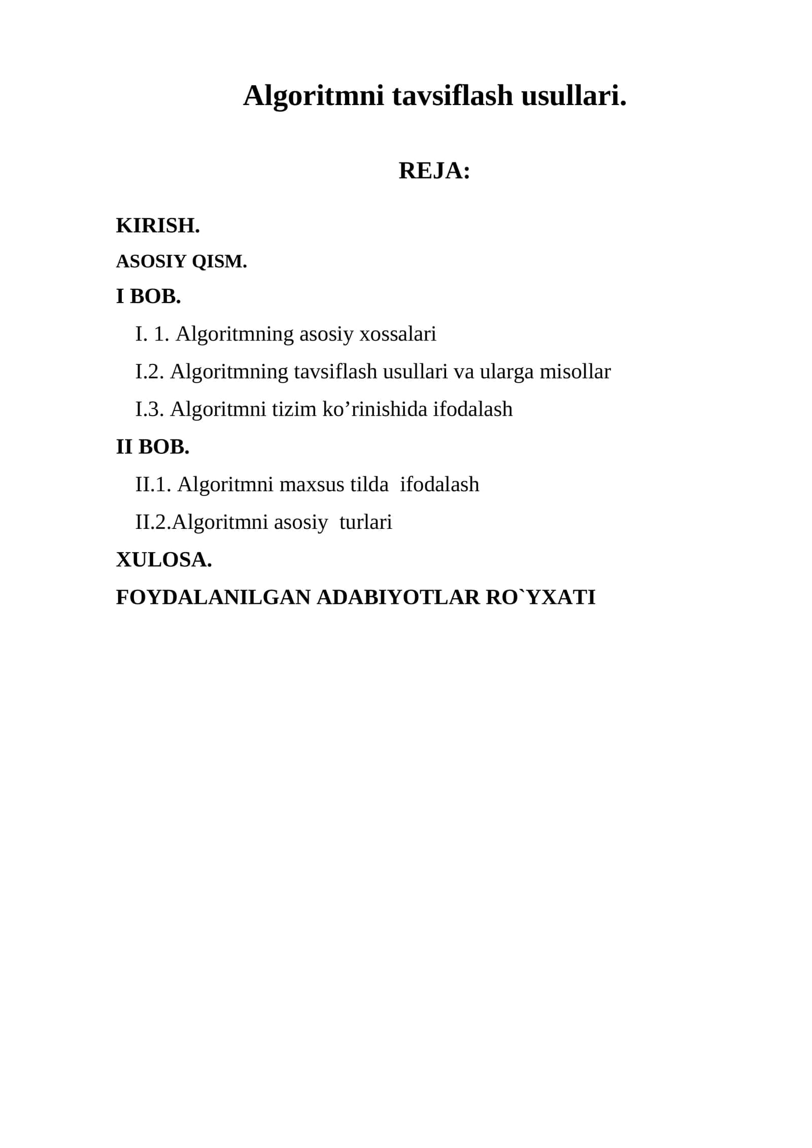 Algoritmni tavsiflash usullari