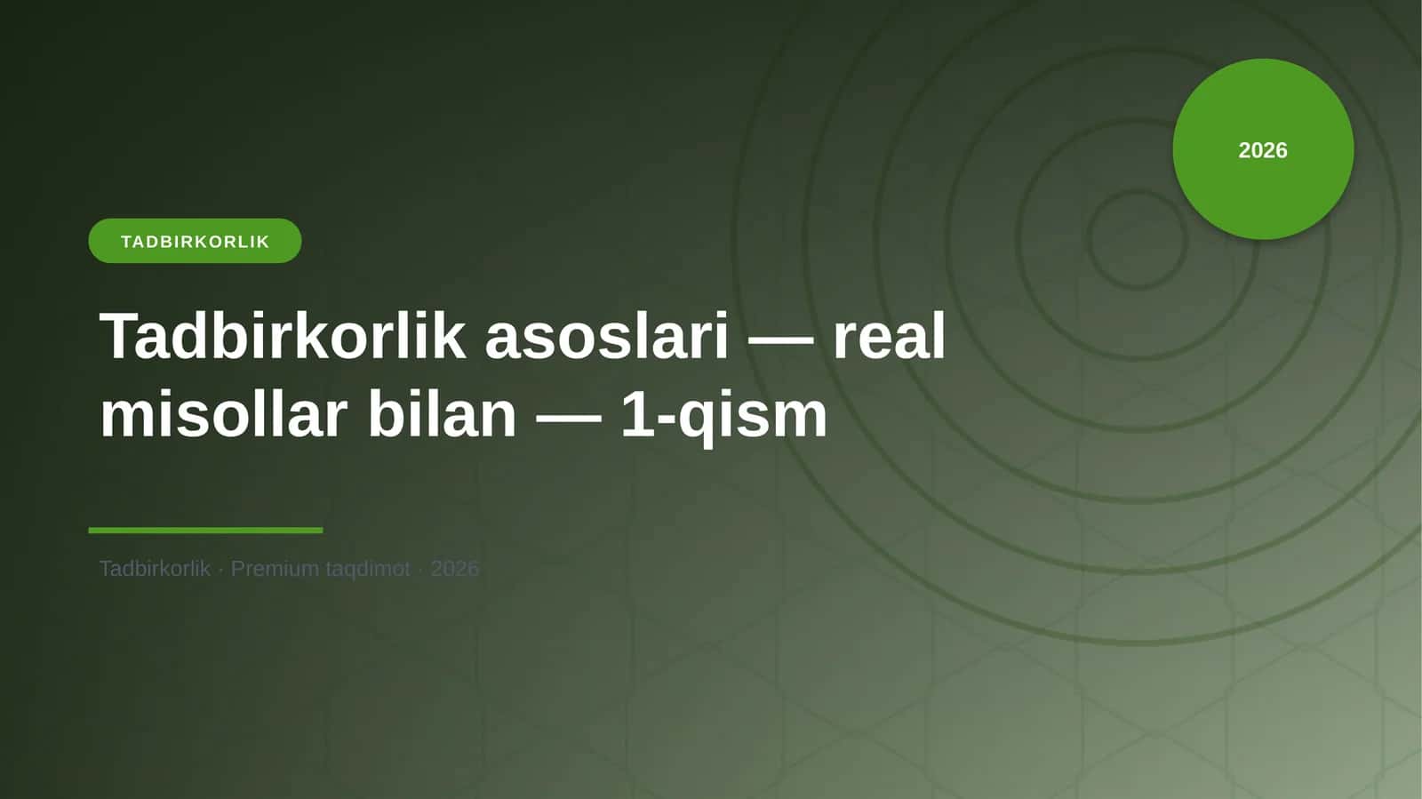 Tadbirkorlik asoslari — real misollar bilan — 1-qism