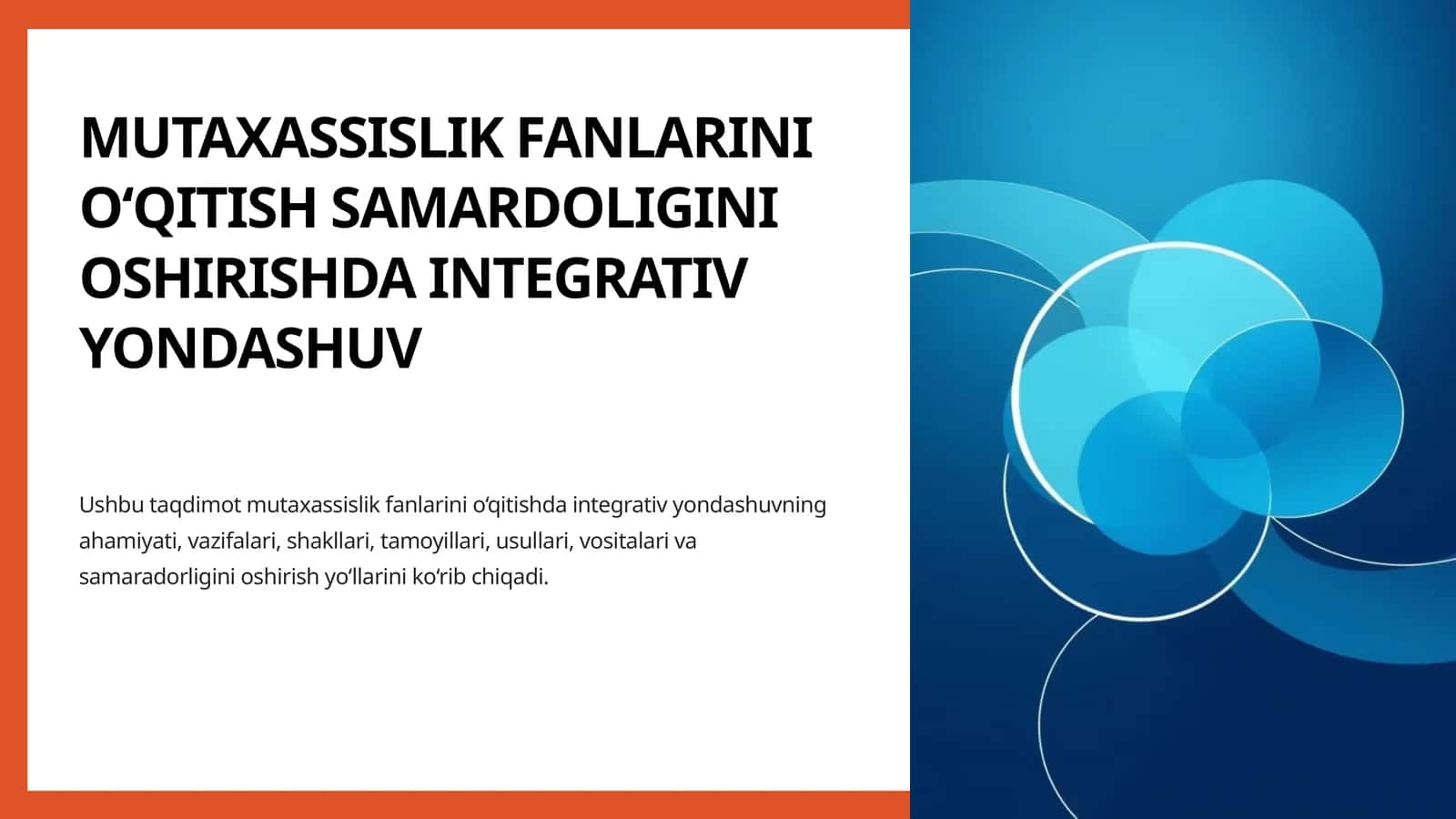 Ushbu taqdimot mutaxassislik fanlarini o‘qitishda integrativ