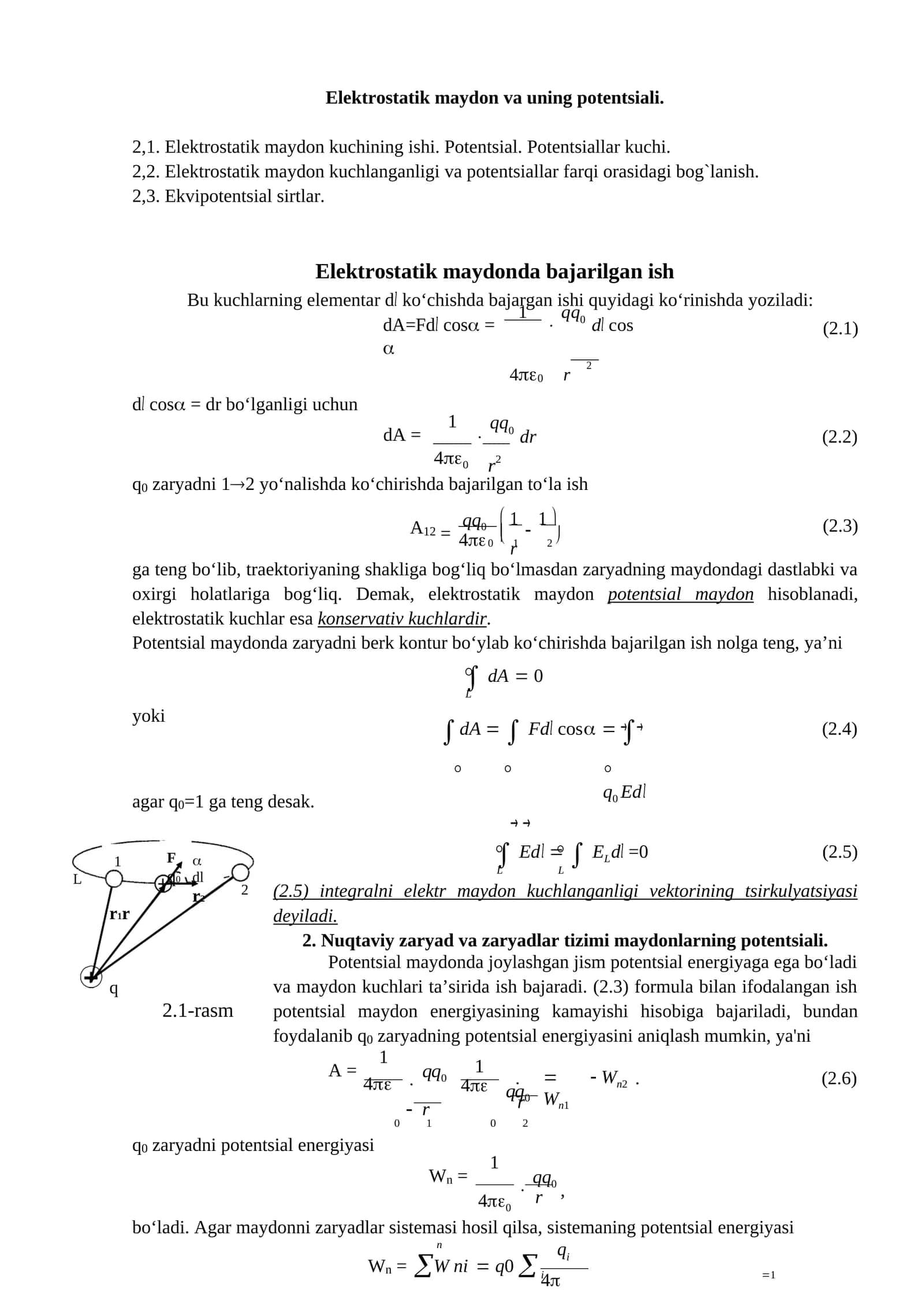 Elektrostatik maydon va uning potentsiali