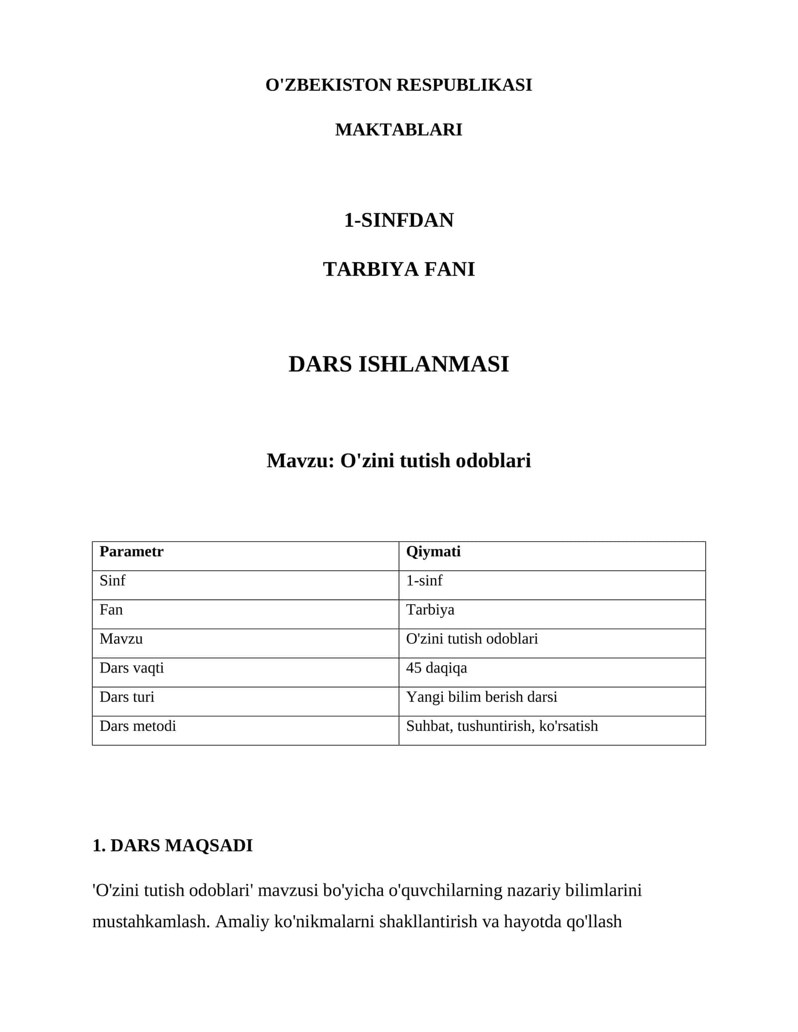 O'zini tutish odoblari