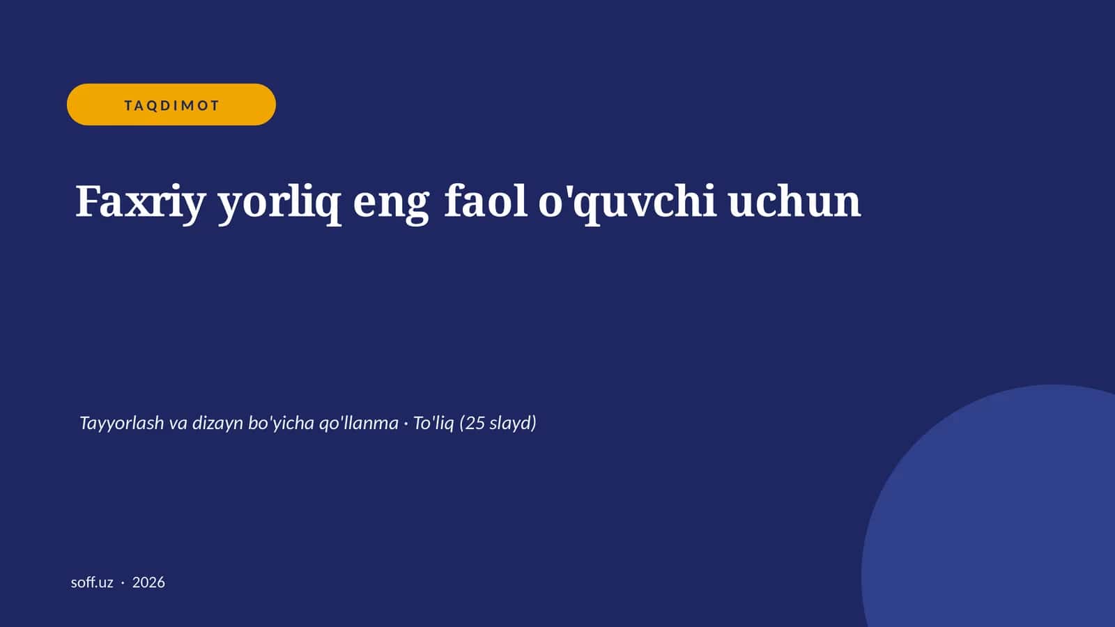 Faxriy yorliq eng faol o'quvchi uchun