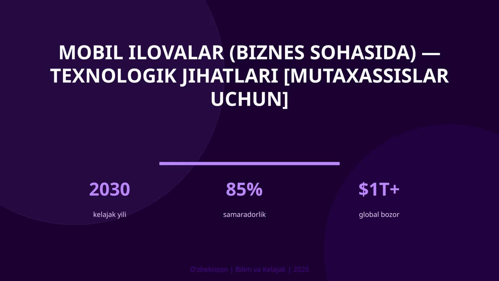 MOBIL ILOVALAR (BIZNES SOHASIDA) — TEXNOLOGIK JIHATLARI [MUTAXASSISLAR UCHUN]