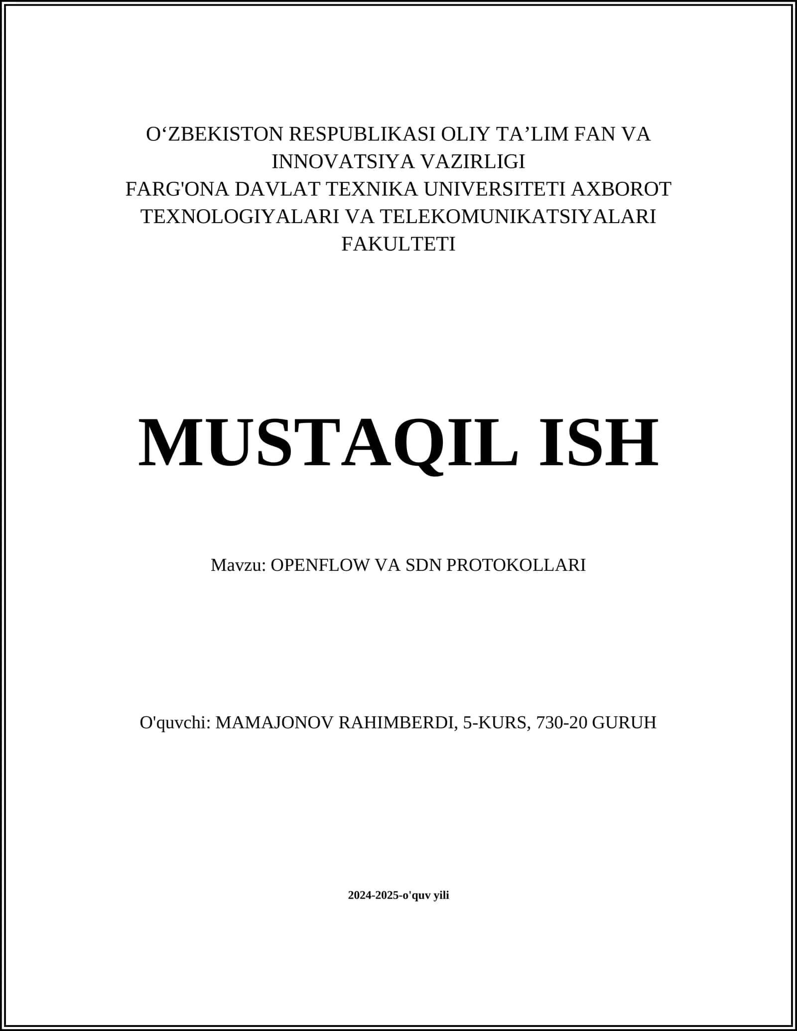 OPENFLOW VA SDN PROTOKOLLARI