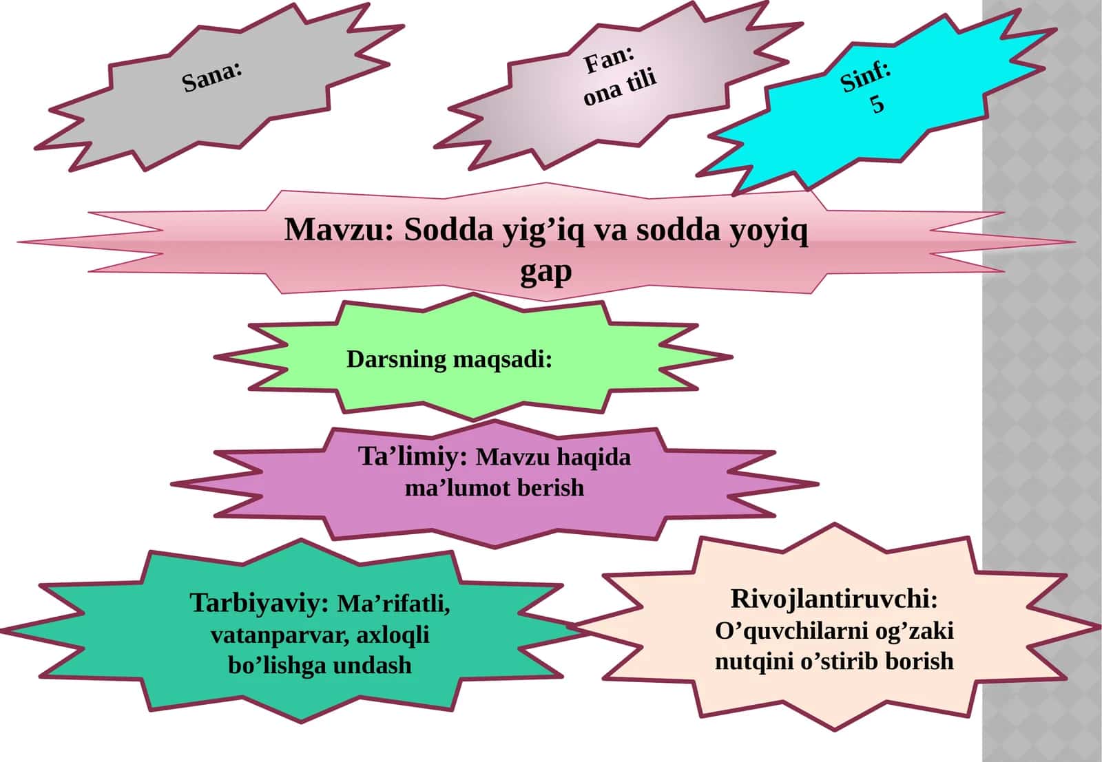 Sodda yig’iq  va  sodda  yoyiq  gap