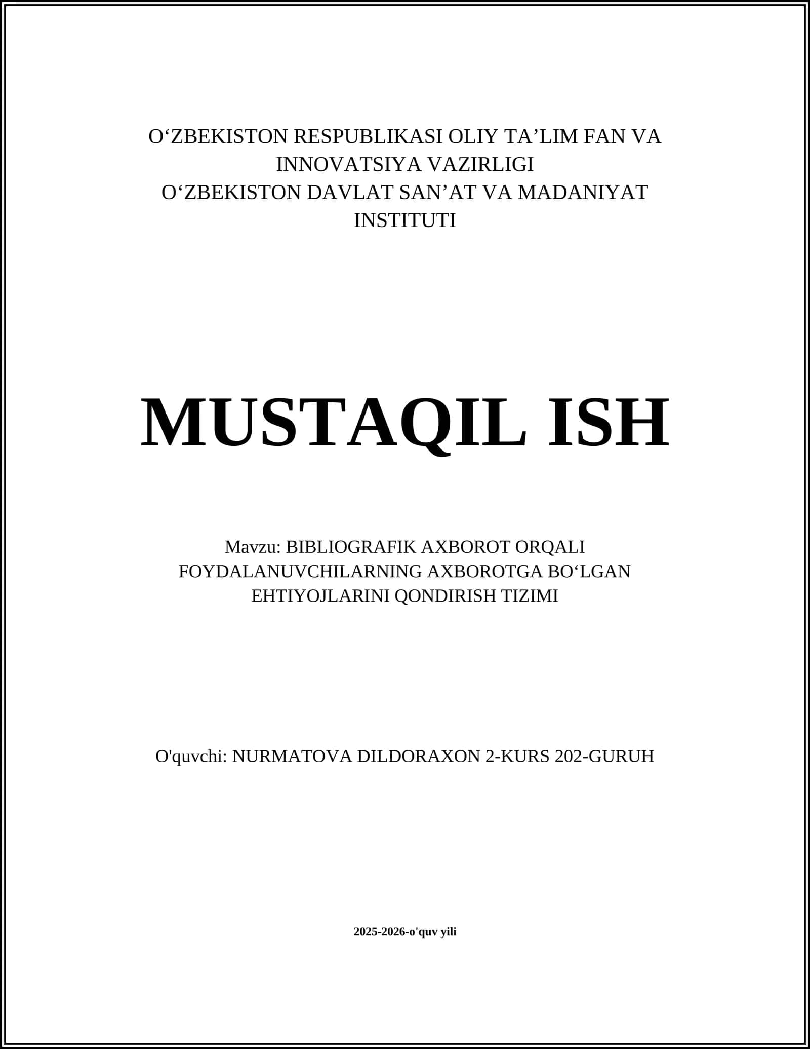Bibliografik Axborotning Maqomi