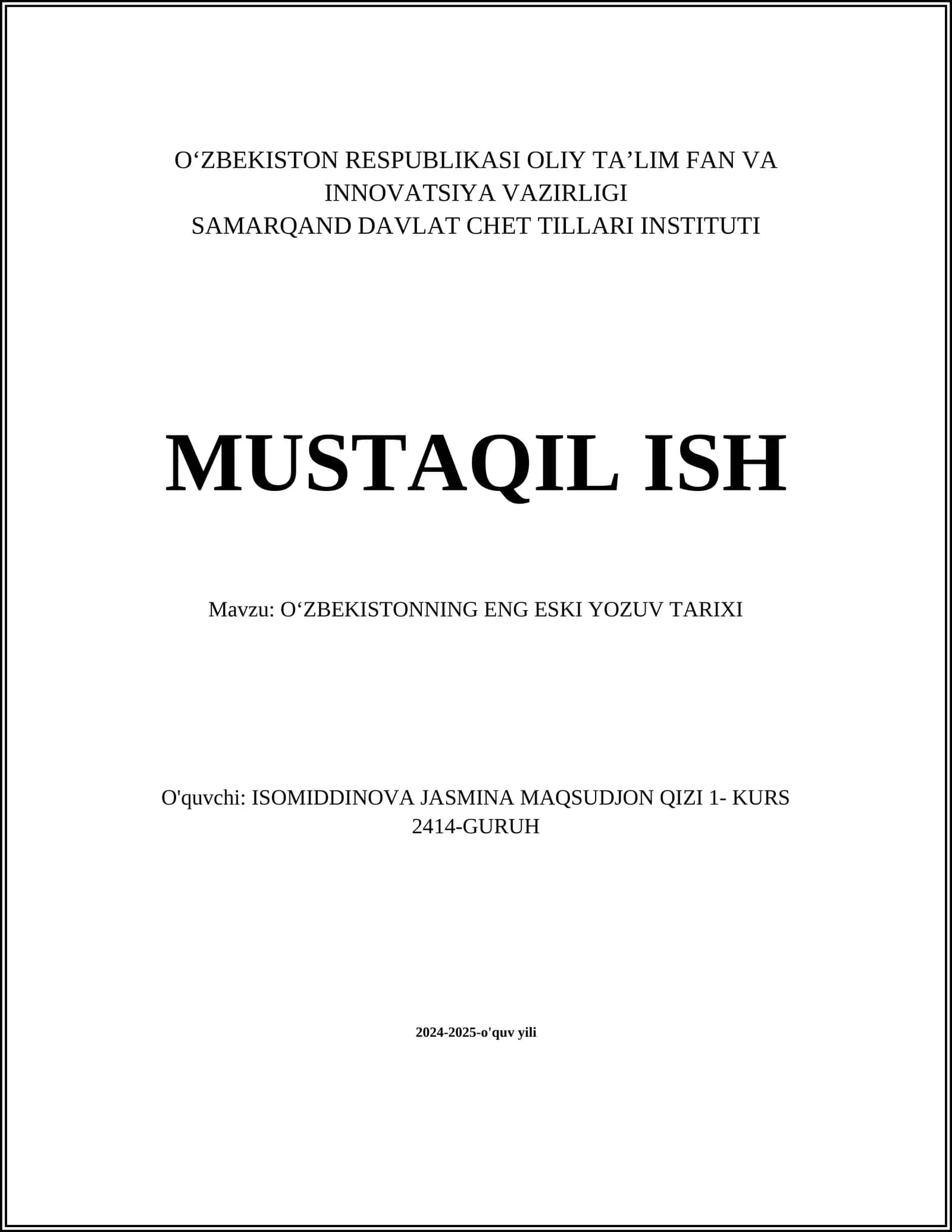 OʻZBEKISTONNING ENG ESKI YOZUV TARIXI