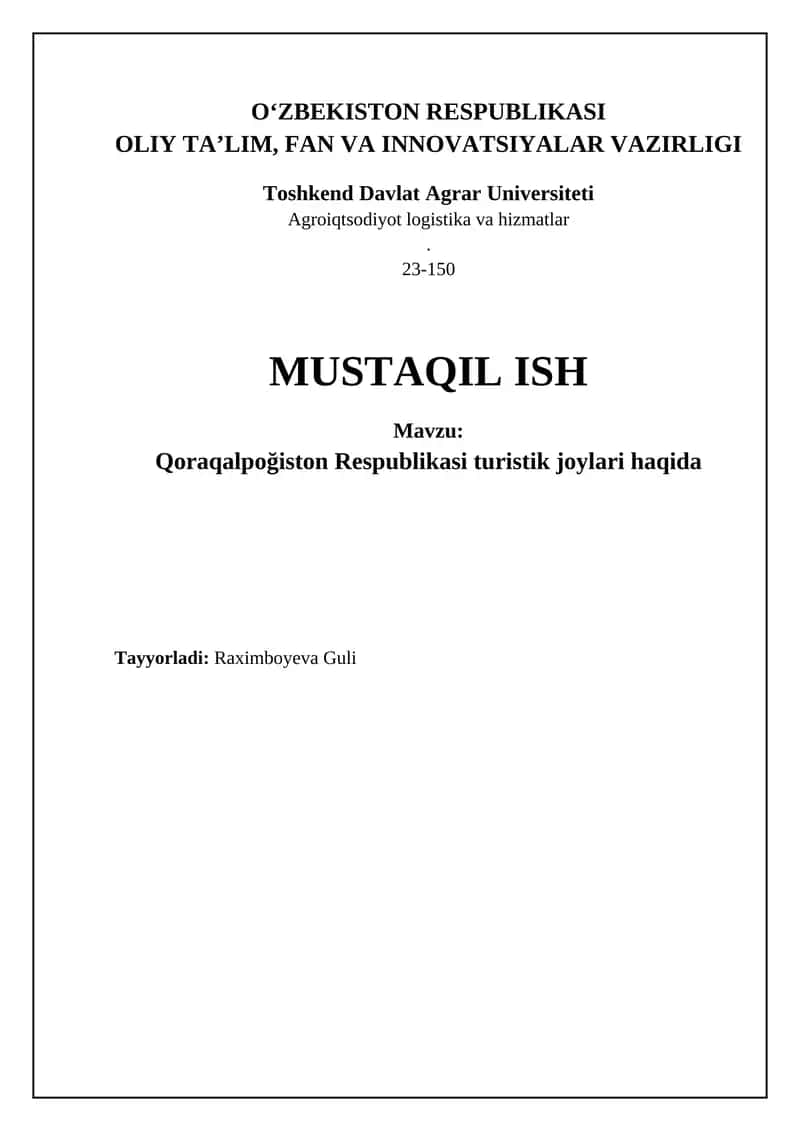 Qoraqalpoğiston Respublikasi turistik joylari haqida