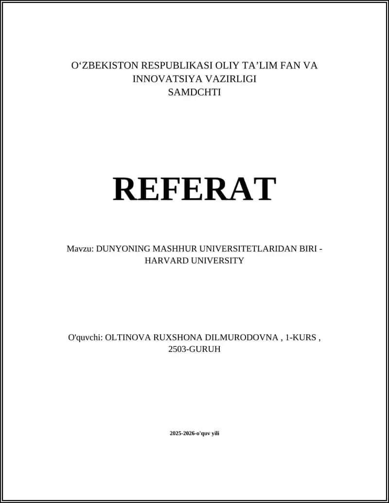 HARVARD UNIVERSITY referat