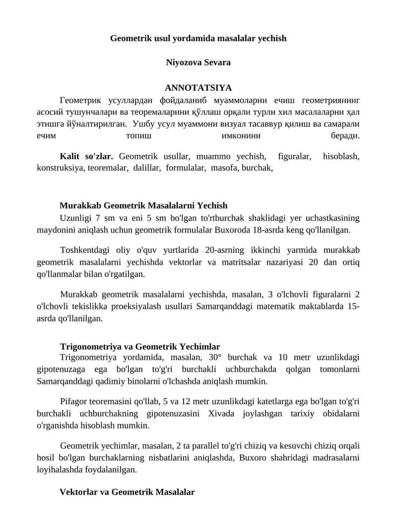 Geometrik usul yordamida masalalar yechish