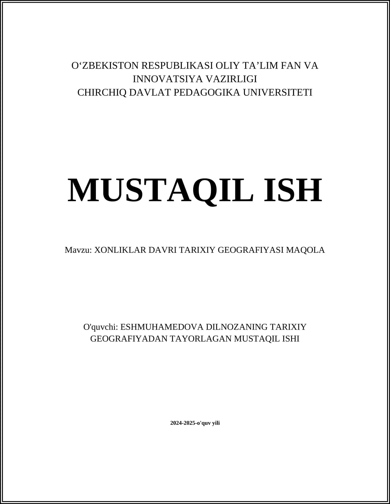 XONLIKLAR DAVRI TARIXIY GEOGRAFIYASI MAQOLA