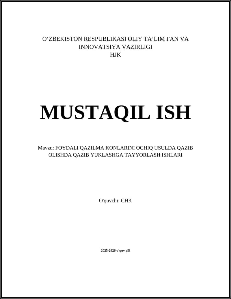 Ochiq konlarda yuklashga tayyorlash