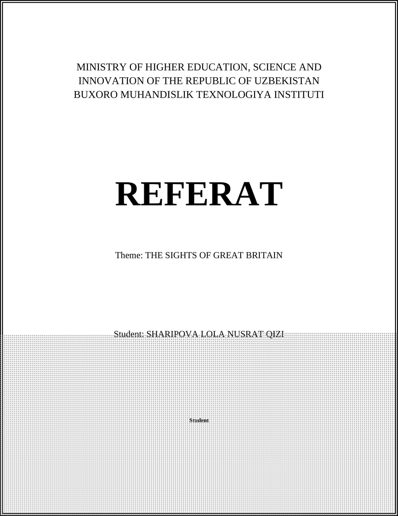 REFERAT Theme: THE SIGHTS OF GREAT BRITAIN