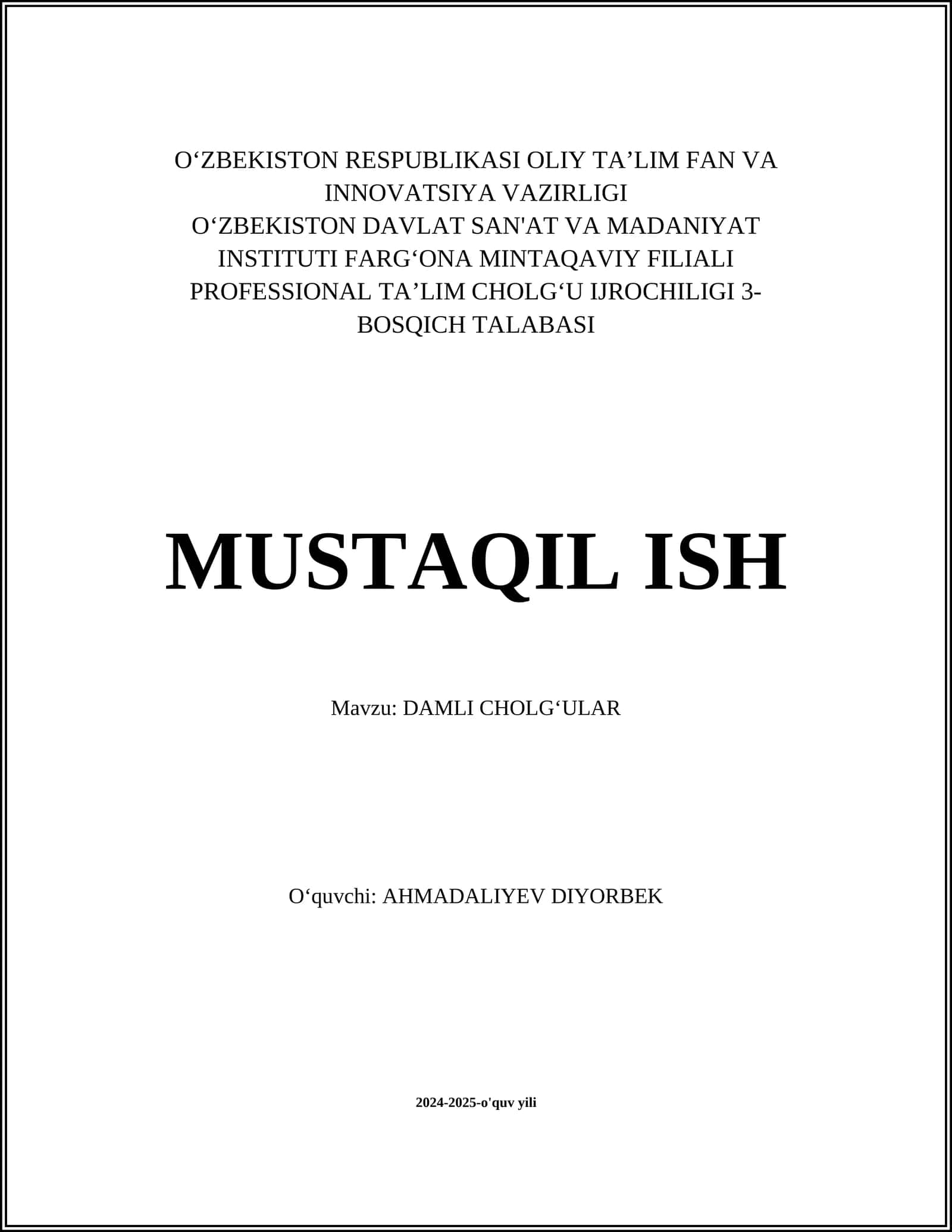 DAMLI CHOLGʻULAR