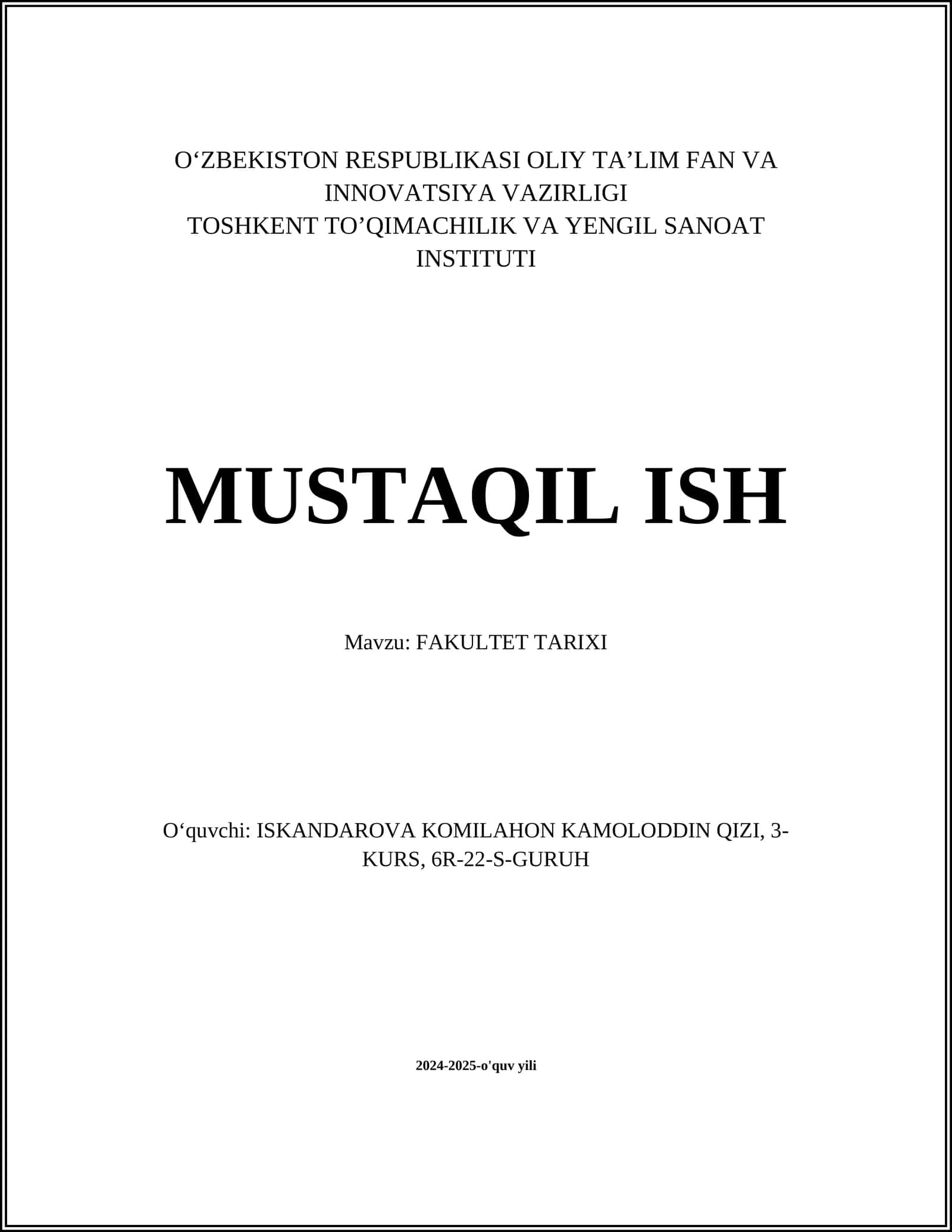 FAKULTET TARIXI