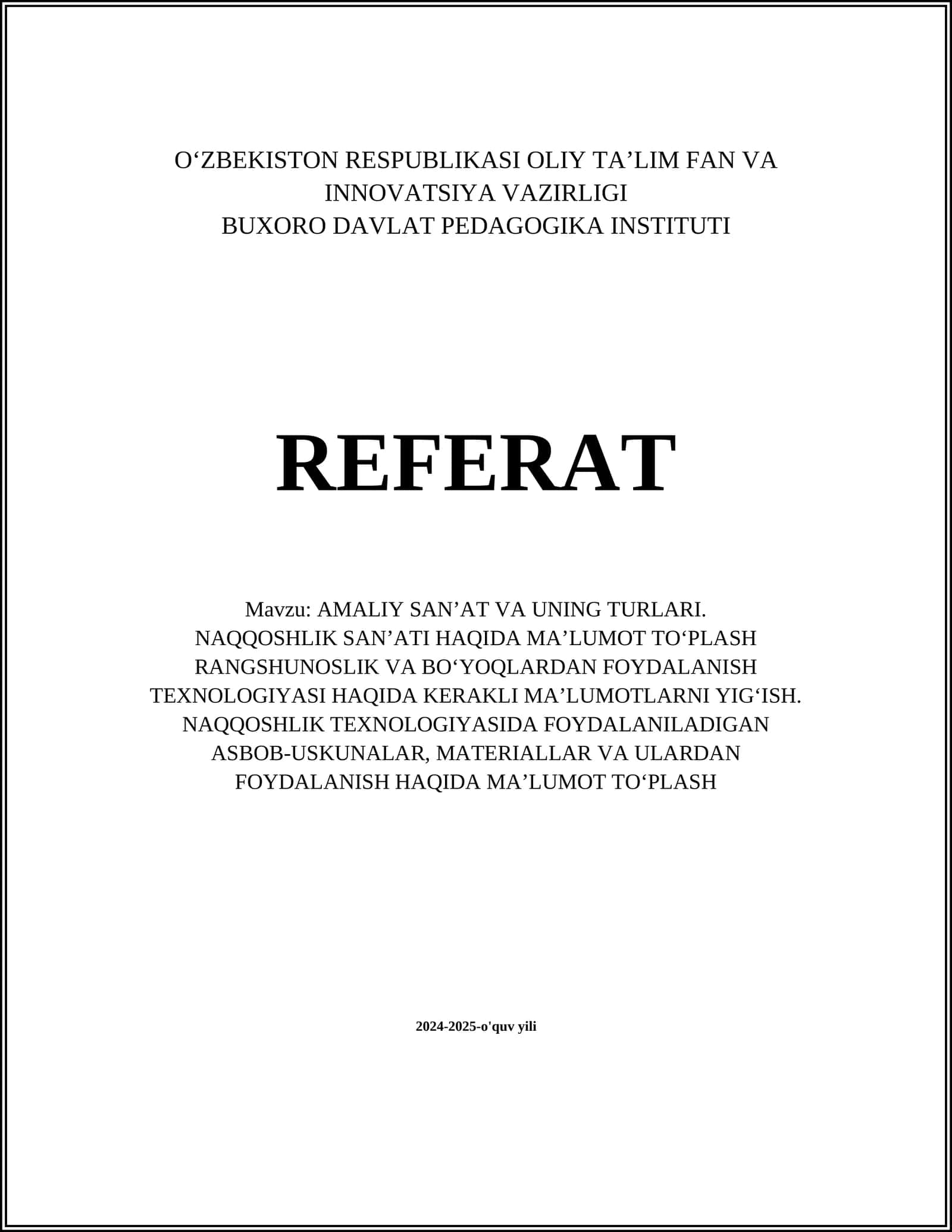 AMALIY SAN’AT VA UNING TURLARI