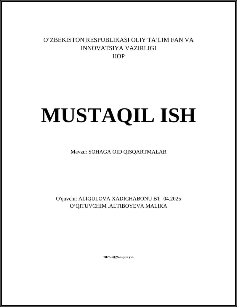 SOHAGA OID QISQARTMALAR