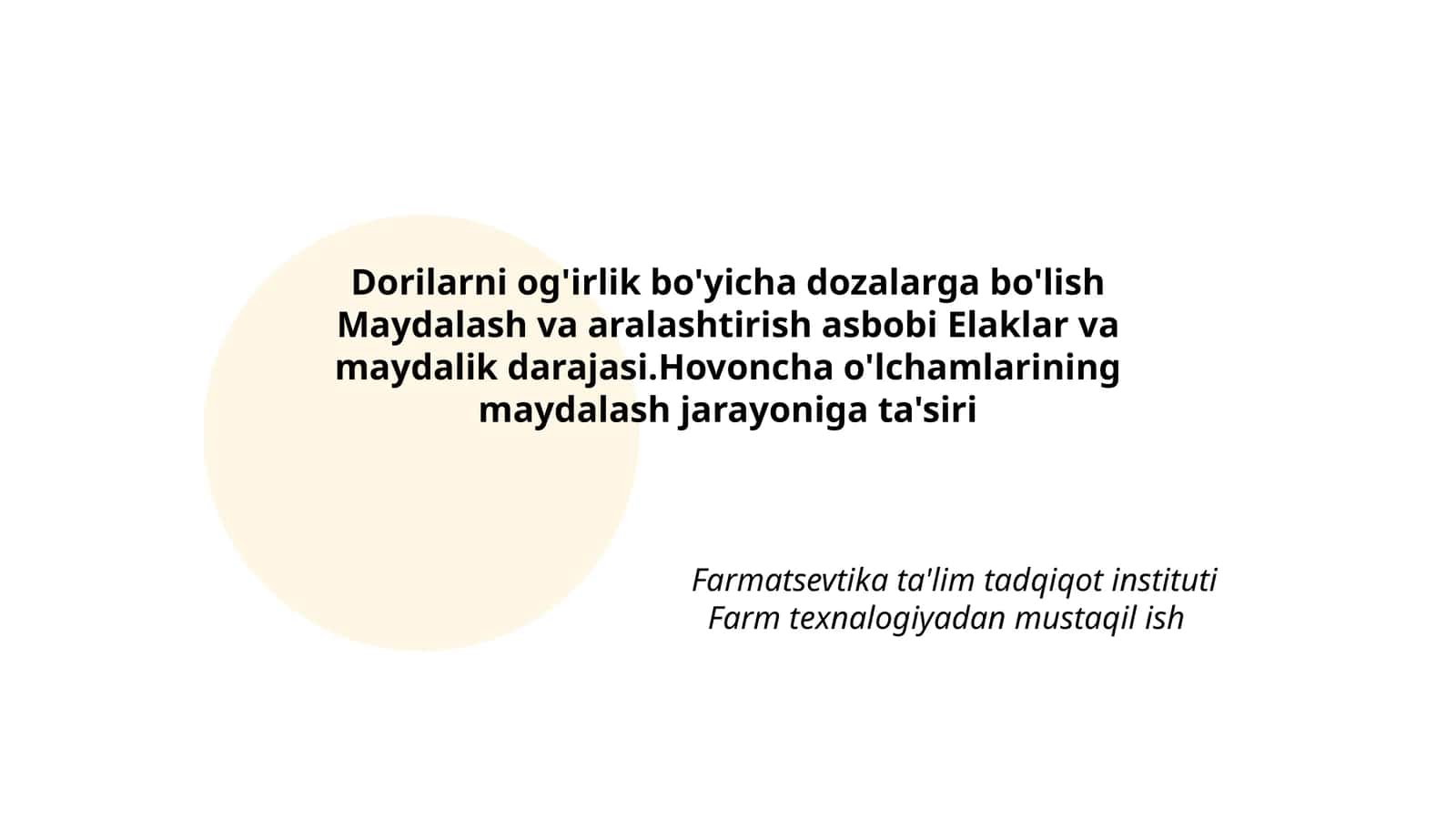 Dorilarni og'irlik bo'yicha dozalarga bo'lish Maydalash