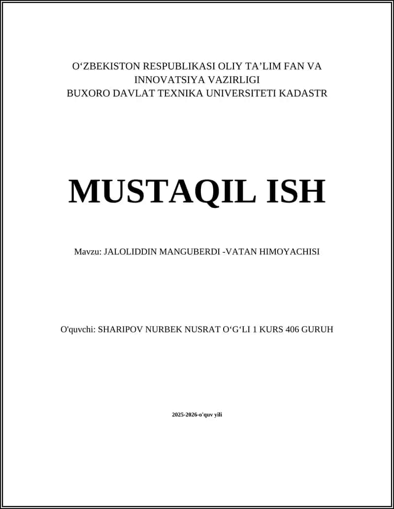 JALOLIDDIN MANGUBERDI -VATAN HIMOYACHISI
