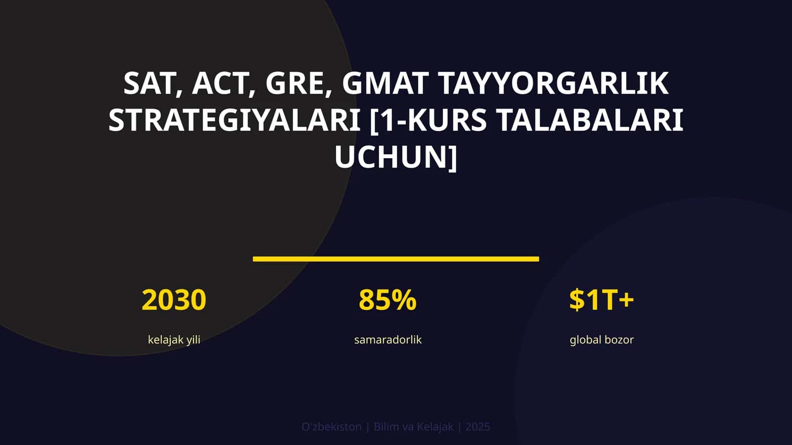 SAT, ACT, GRE, GMAT TAYYORGARLIK STRATEGIYALARI [1-KURS TALABALARI UCHUN]