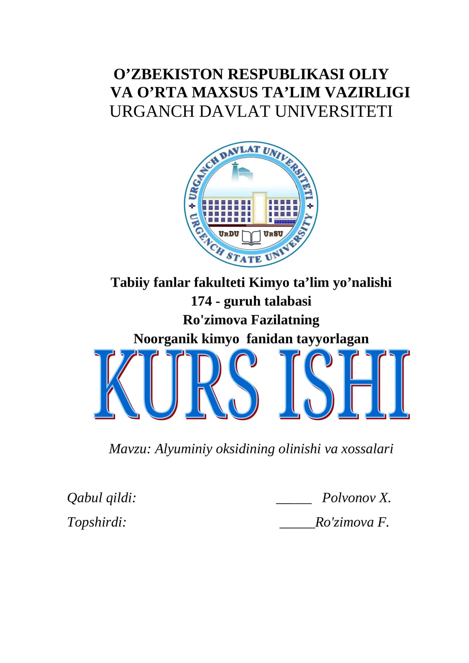 Alyuminiy oksidining olinishi va xossalari