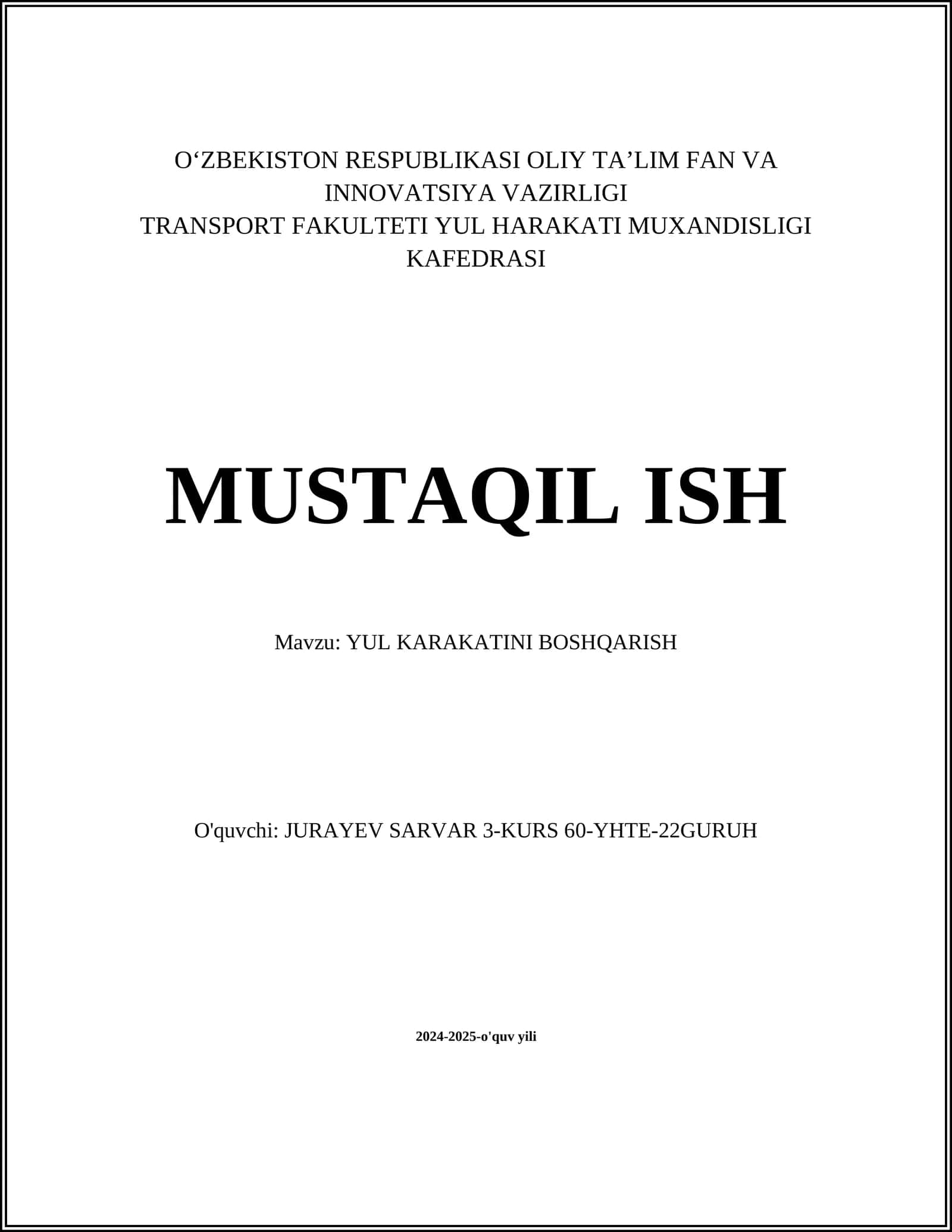 YUL KARAKATINI BOSHQARISH