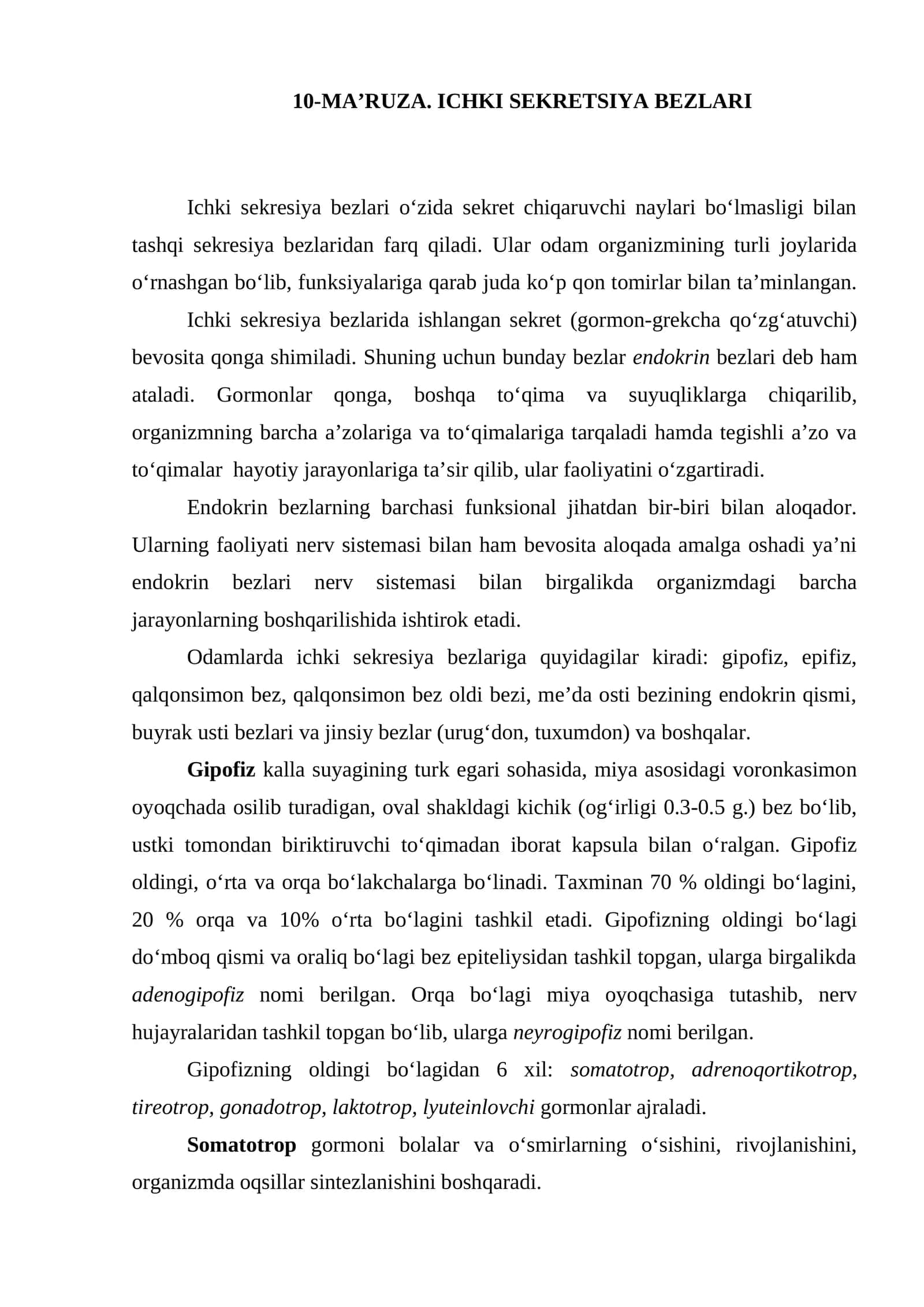 10-MA’RUZA. ICHKI SEKRETSIYA BEZLARI
