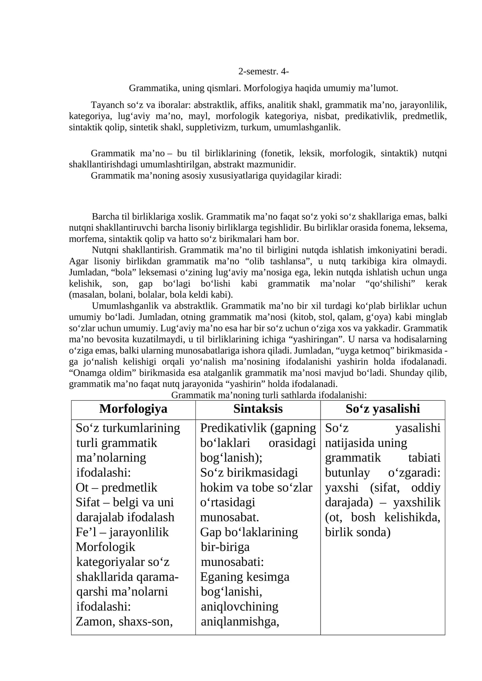 Grammatika, uning qismlari. Morfologiya haqida umumiy ma’lumot