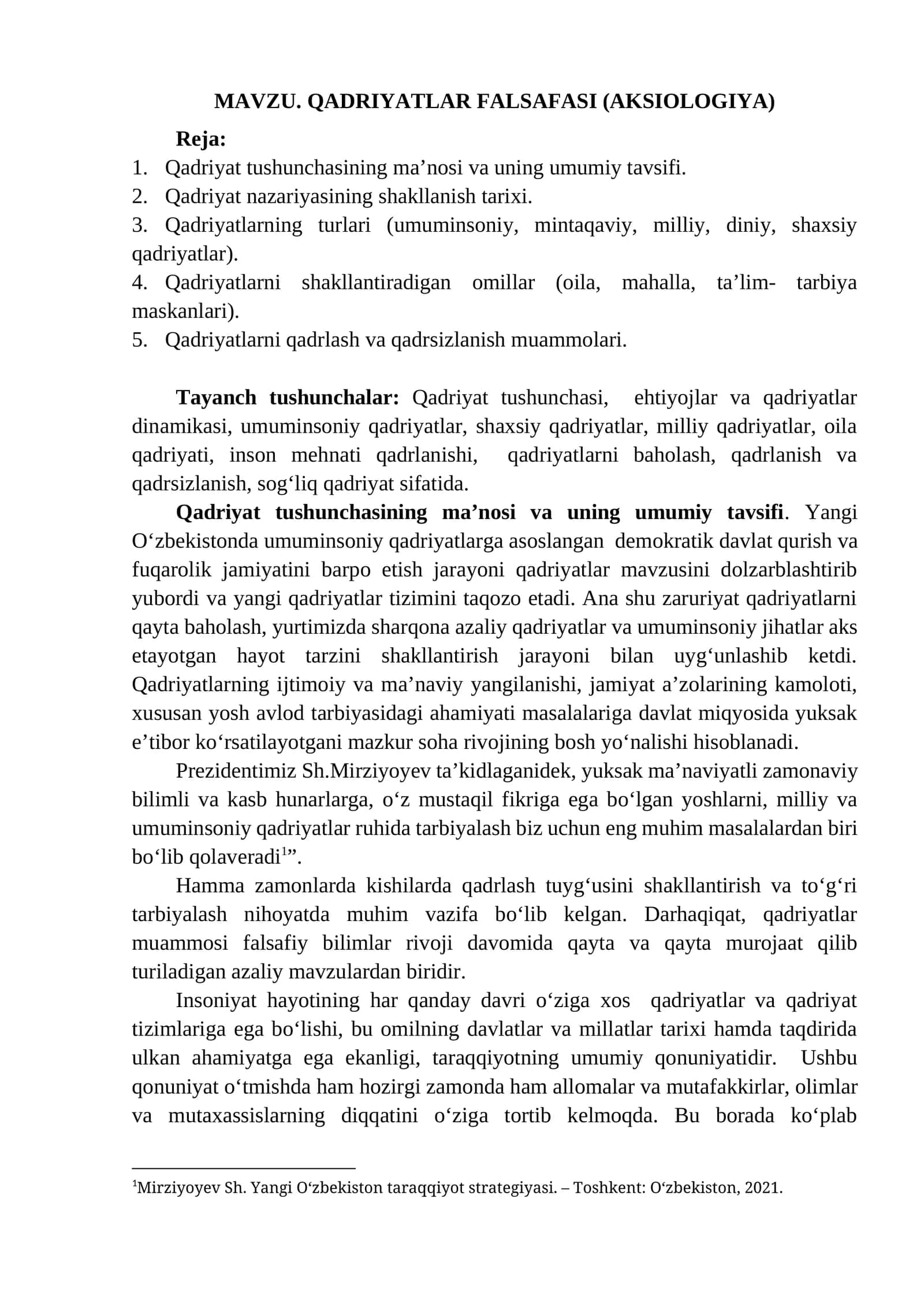 QАDRIYАTLАR FАLSАFАSI (АKSIОLОGIYА)