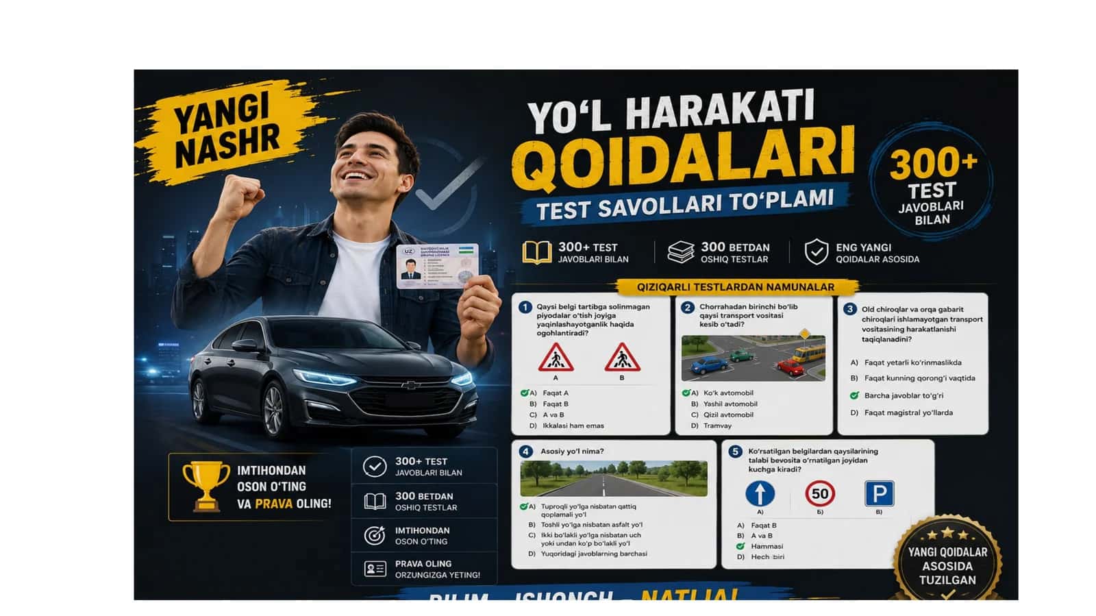 YO‘L HARAKATI QOIDALARI FANIDAN TEST SAVOLLAR TO‘PLAMI