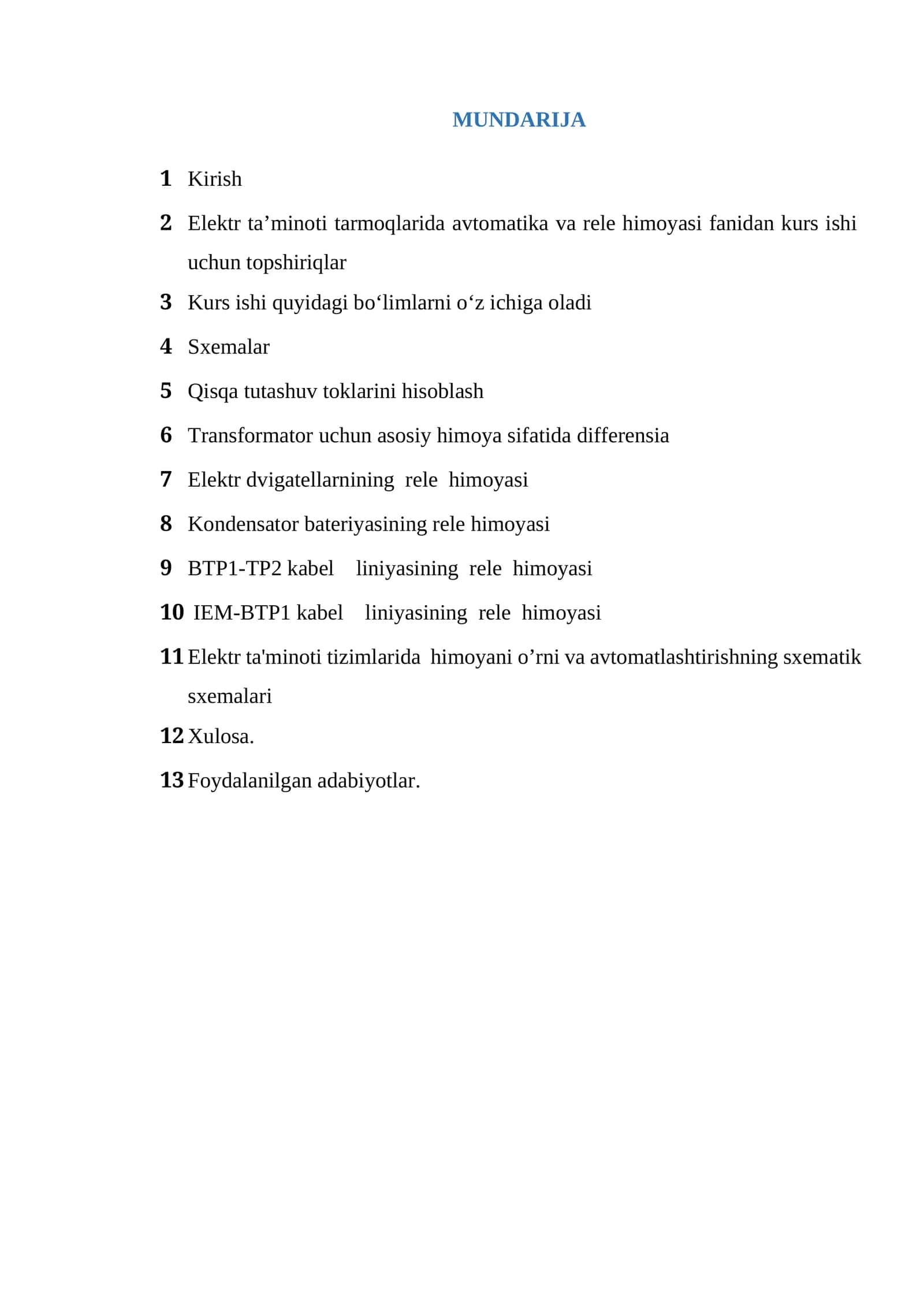 Elektr ta’minoti tarmoqlarida avtomatika va rele himoyasi