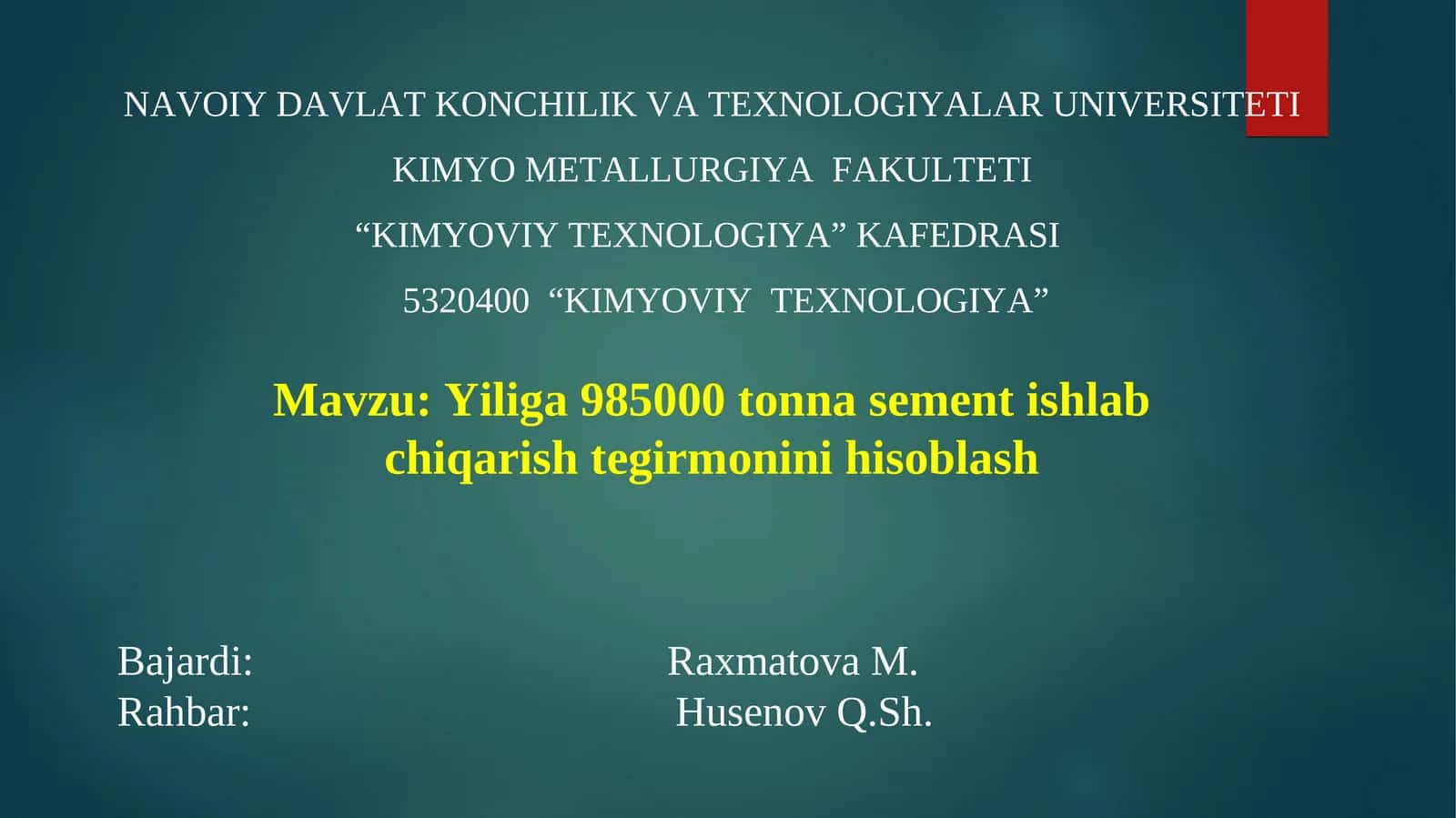 Yiliga 985000 tonna sement ishlab chiqarish tegirmonini hisoblash