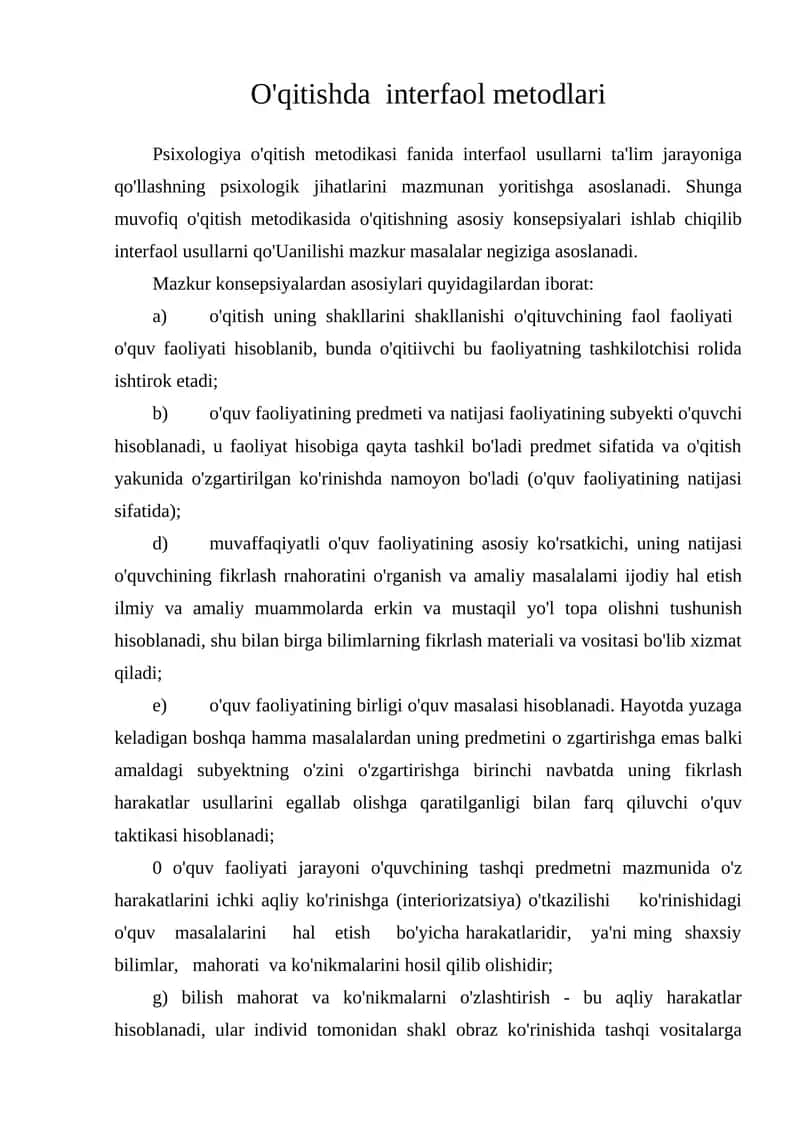 O'qitishda interfaol metodlar