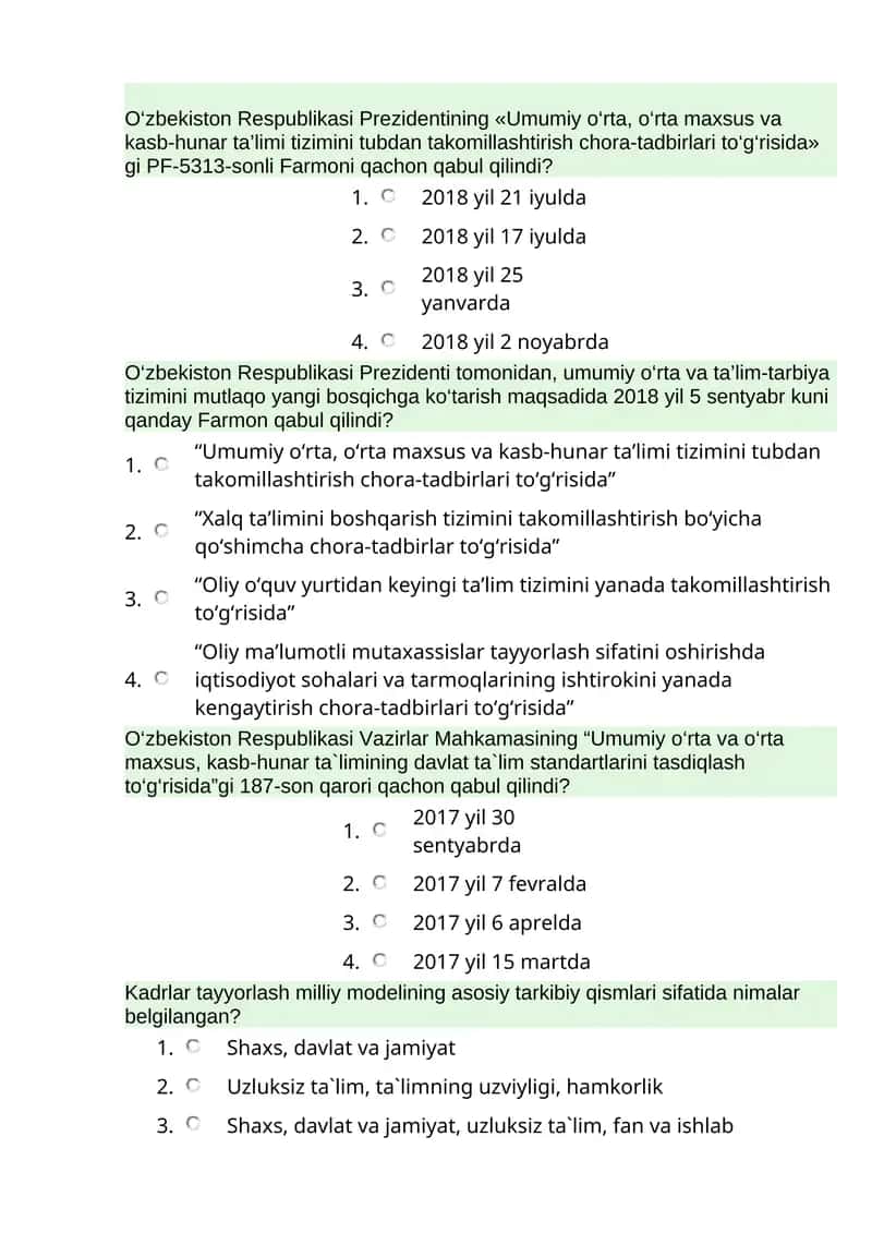 Prezidentining «Umumiy o‘rta, o‘rta maxsus va kasb-hunar ta’limi tizimini tubdan takomillashtirish chora-tadbirlari to‘g‘risida» gi PF-5313-sonli Farmoni