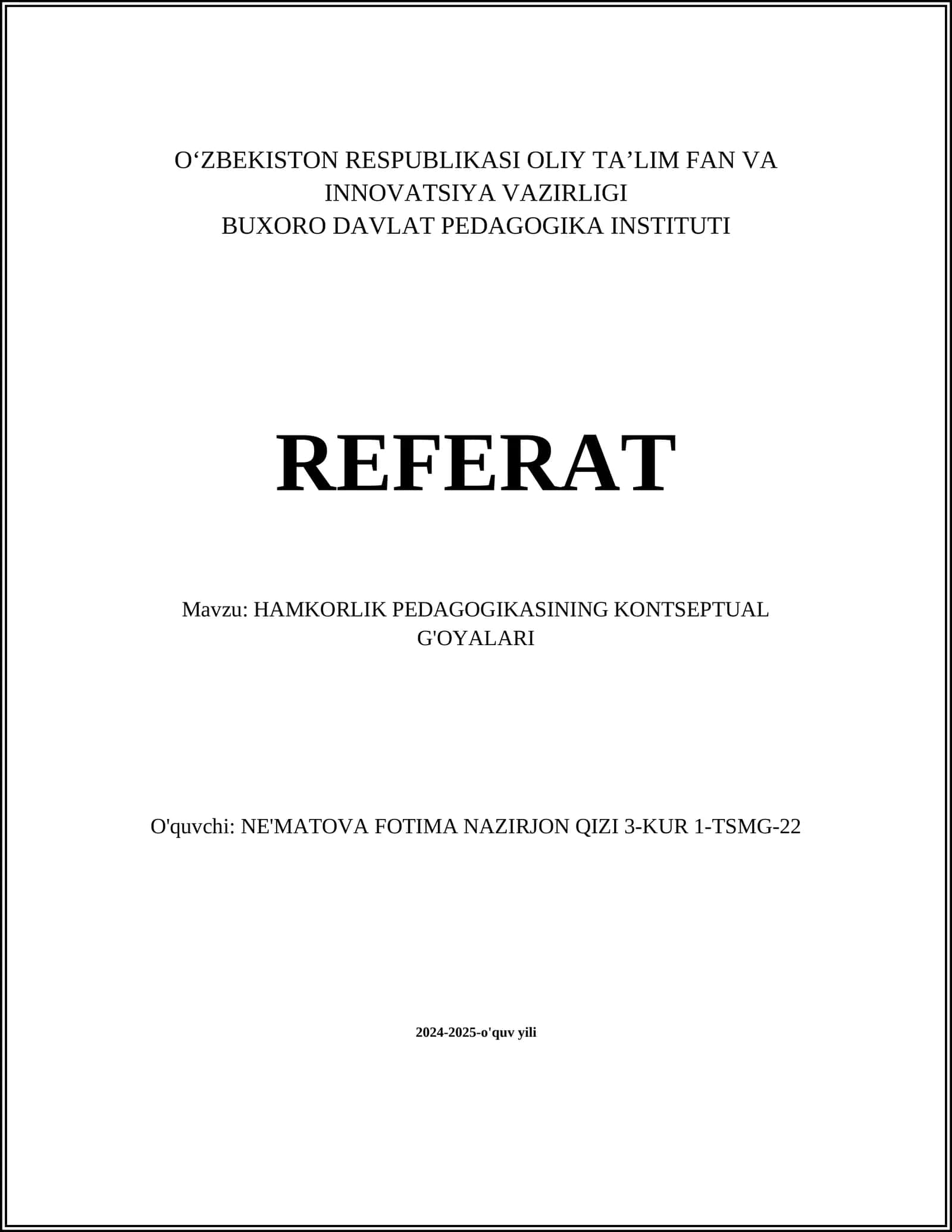 HAMKORLIK PEDAGOGIKASINING KONTSEPTUAL G'OYALARI