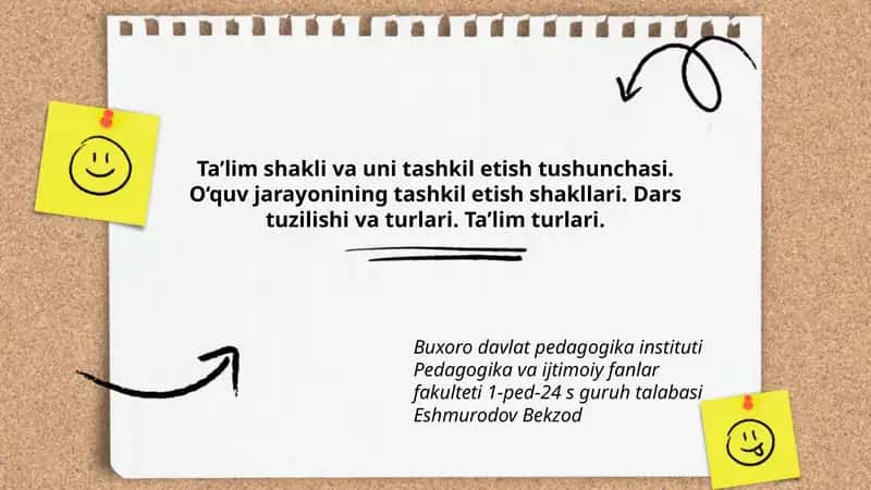 Ta’lim shakli va uni tashkil etish tushunchasi