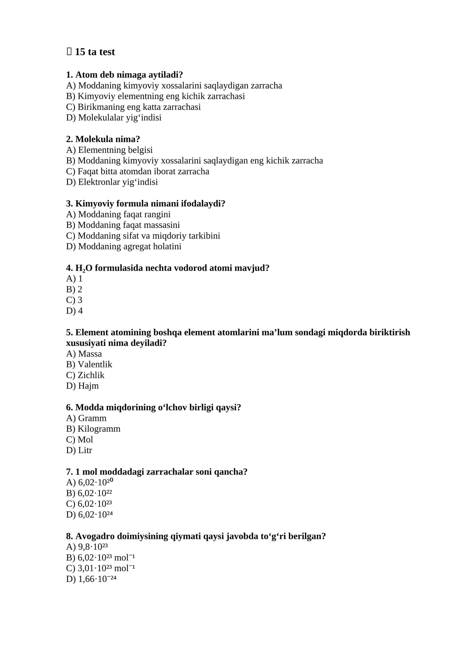 Kimyoviy test