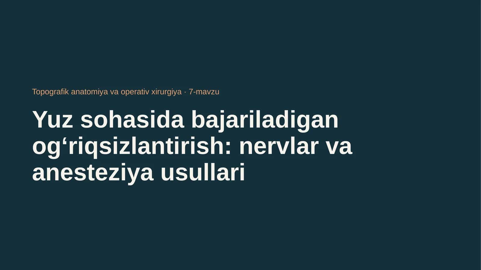 Boshning yuza qismini og'riqsizlantirish. uch shoxli nerv