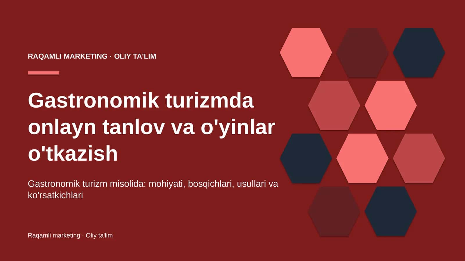 Gastronomik turizmda onlayn tanlov va o'yinlar o'tkazish