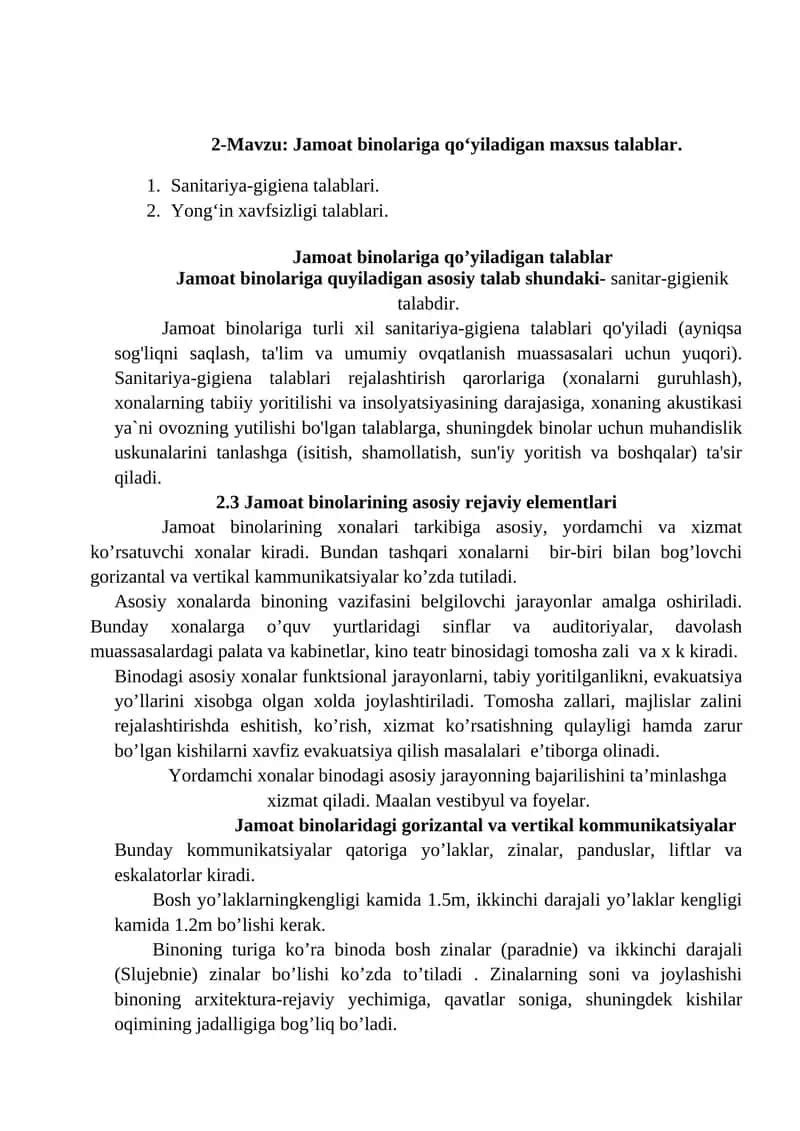 Jamoat binolariga qo‘yiladigan maxsus talablar