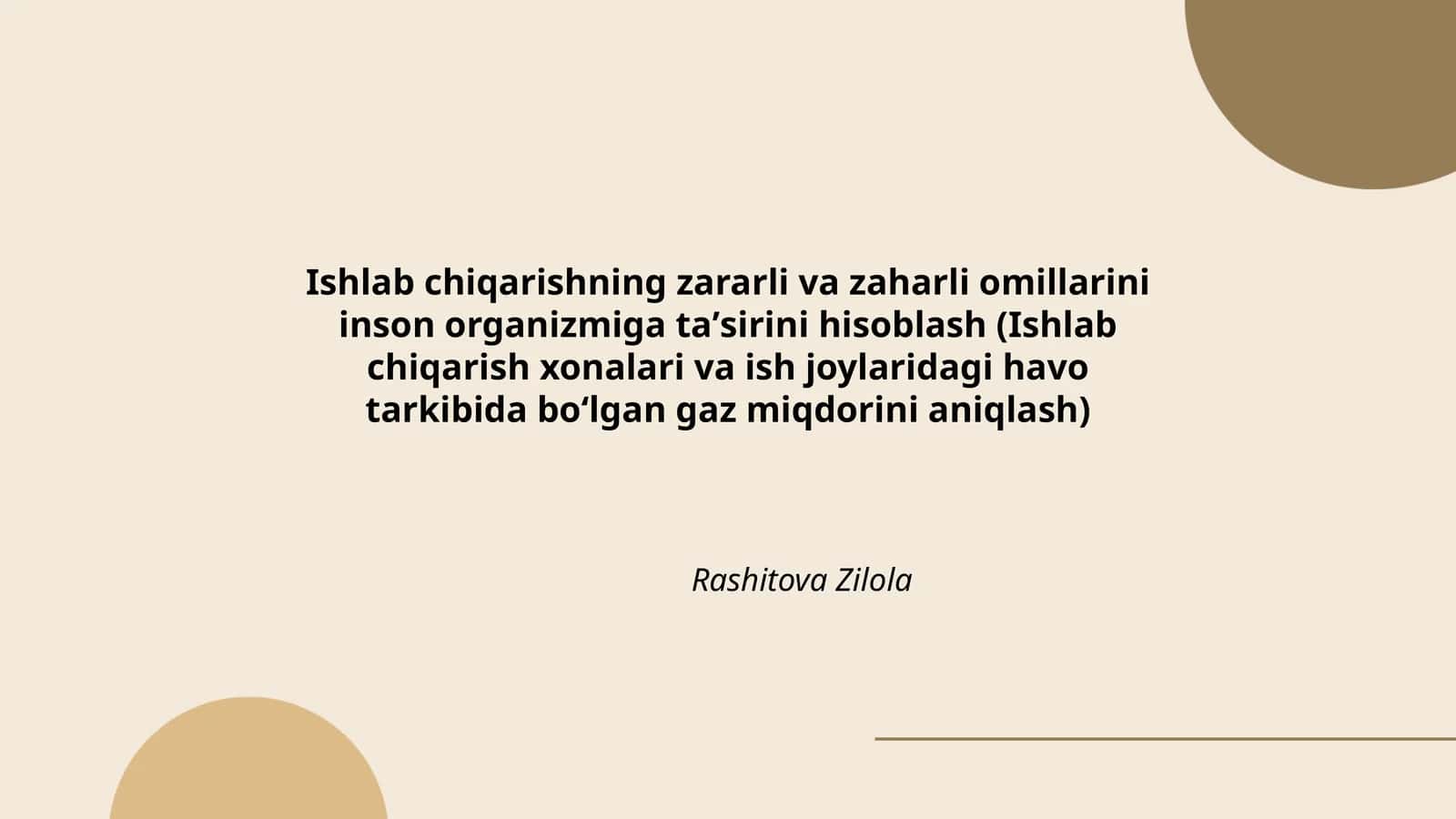 Ishlab chiqarishning zararli va zaharli omillarini inson organizmiga taʼsirini hisoblash