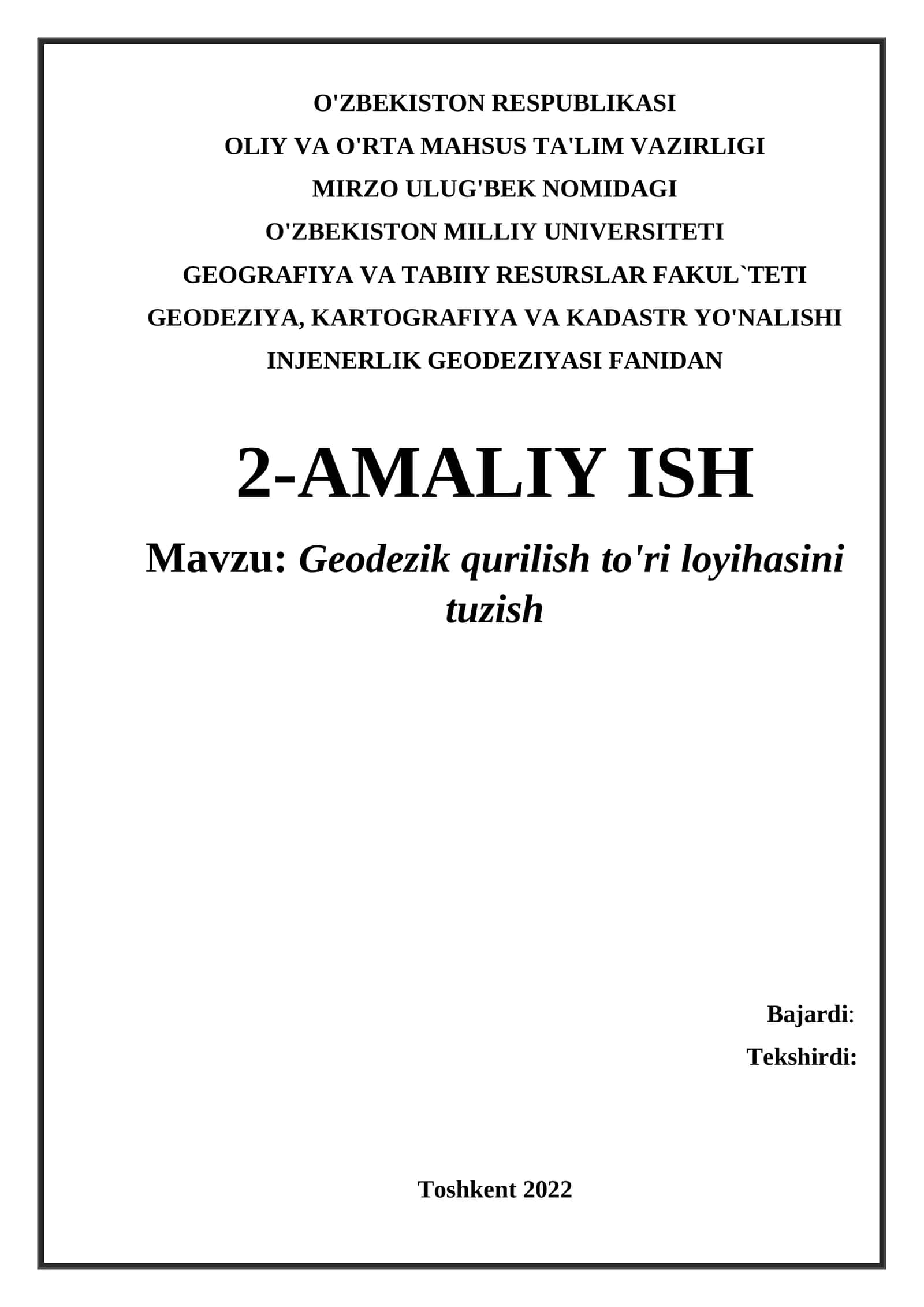 Geodezik qurilish to'ri loyihasini tuzish
