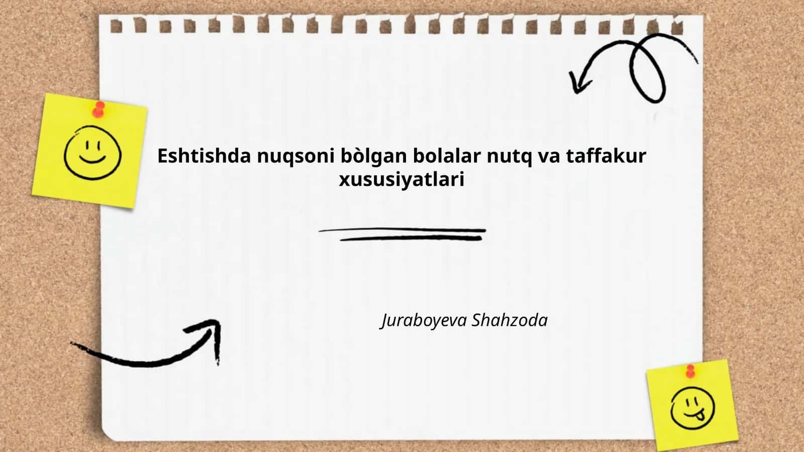 Eshtishda nuqsoni bòlgan bolalar nutq va taffakur xususiyatlari