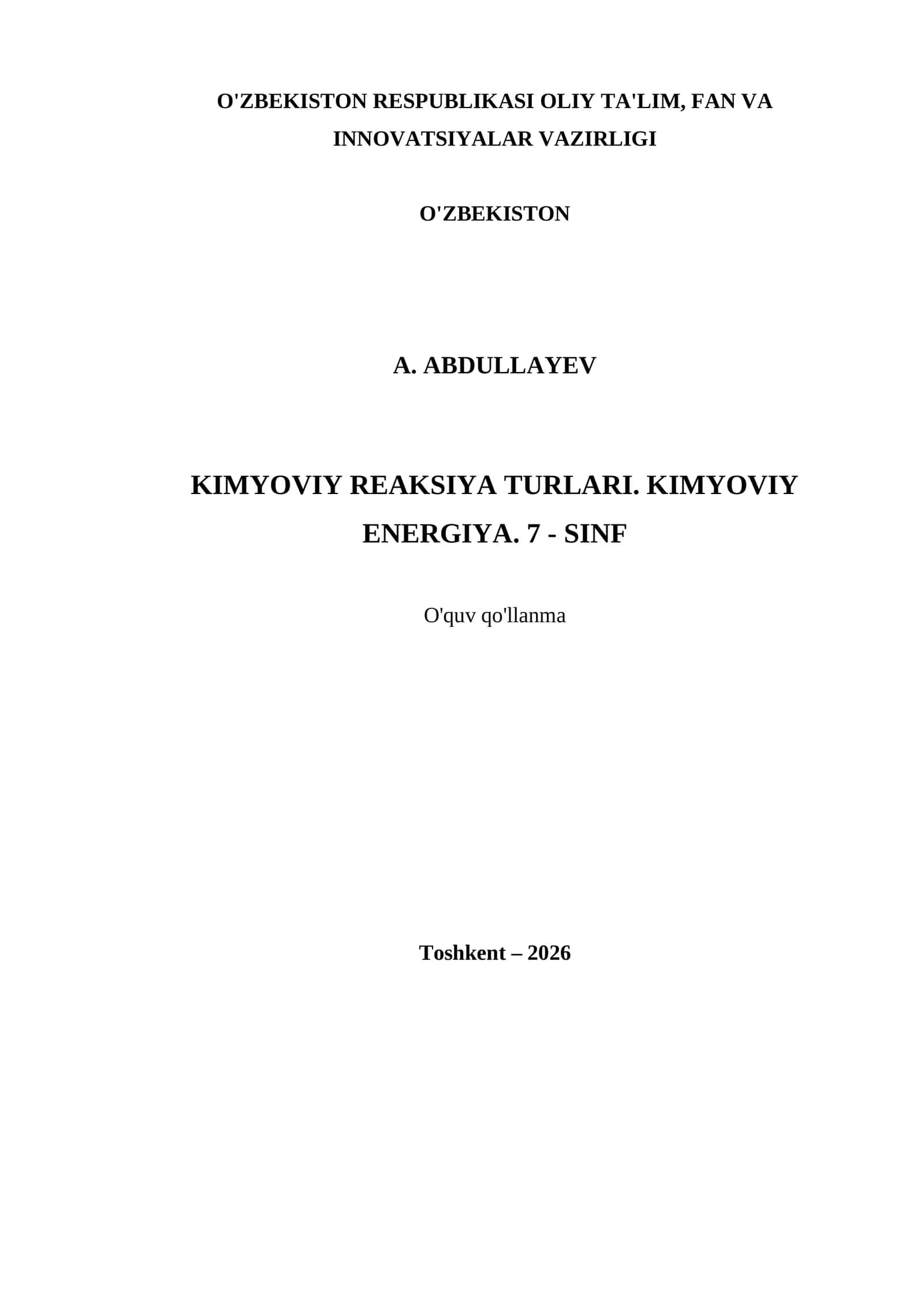 KIMYOVIY REAKSIYA TURLARI. KIMYOVIY ENERGIYA. 7 - SINF