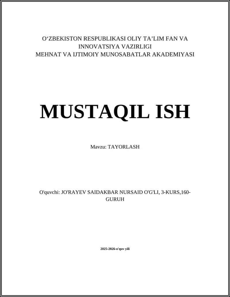 Tayyorlash tamoyillari va bosqichlari